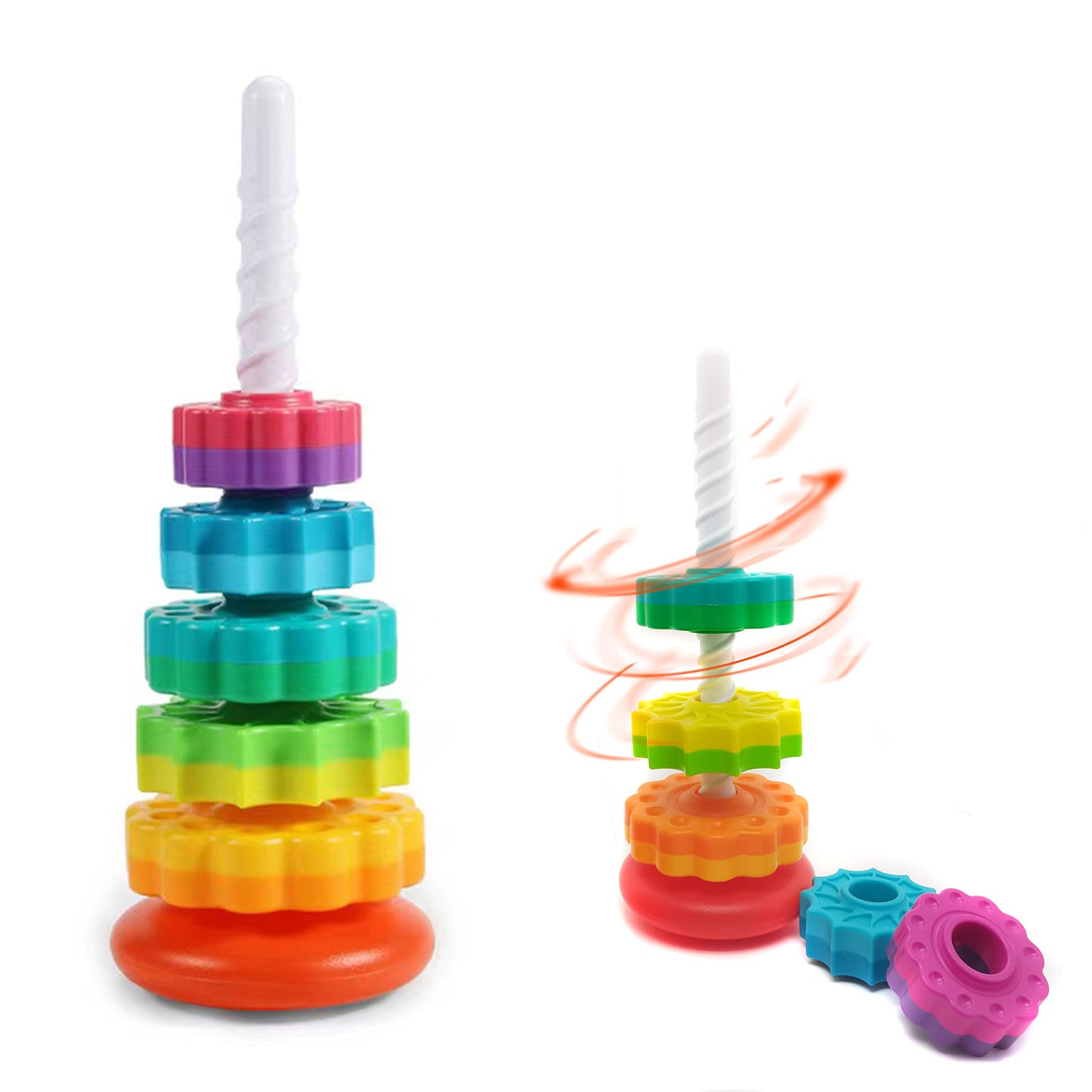LBAIBB (1 PCS Spinning Stacking Toy,Spin Toy for Toddlers 1-3,Sensory Toys for Toddlers 1-3,Rainbow Spin Tower,Autism Spin Stack Toys,Suitable for Gifts for Boys and Girl