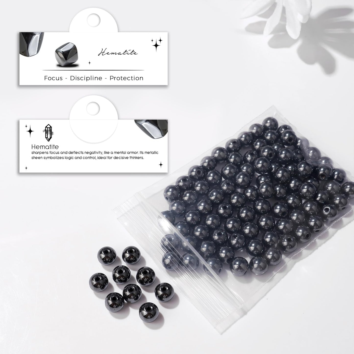 Raicegs 100pcs 8mm Hematite Beads Natural Gemstone Beads Round Loose Beads for Jewelry Making DIY Bracelets Necklace
