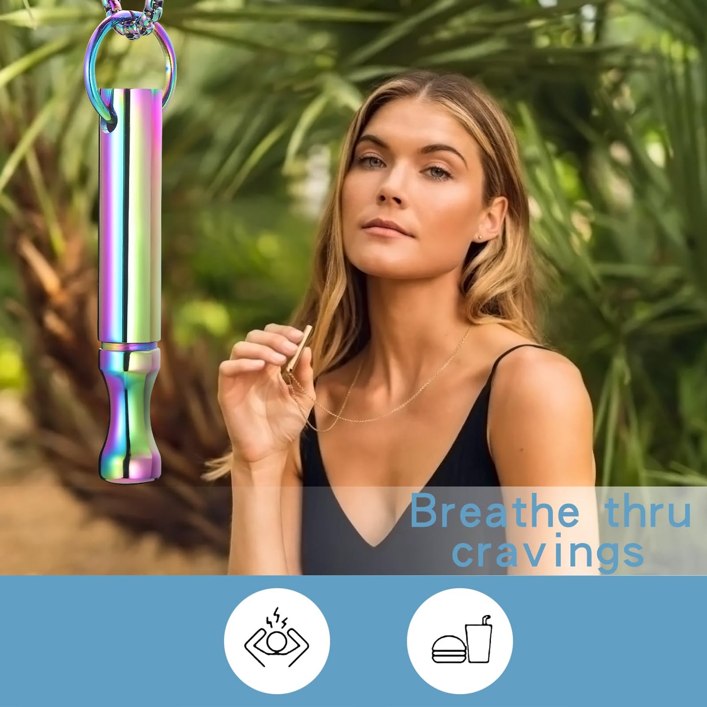 Mindfulness Breathing Necklace Stress Relief Pendant Stainless Steel Anxiety Breathe Necklace for Women Men (Rotundity, Rainbow)