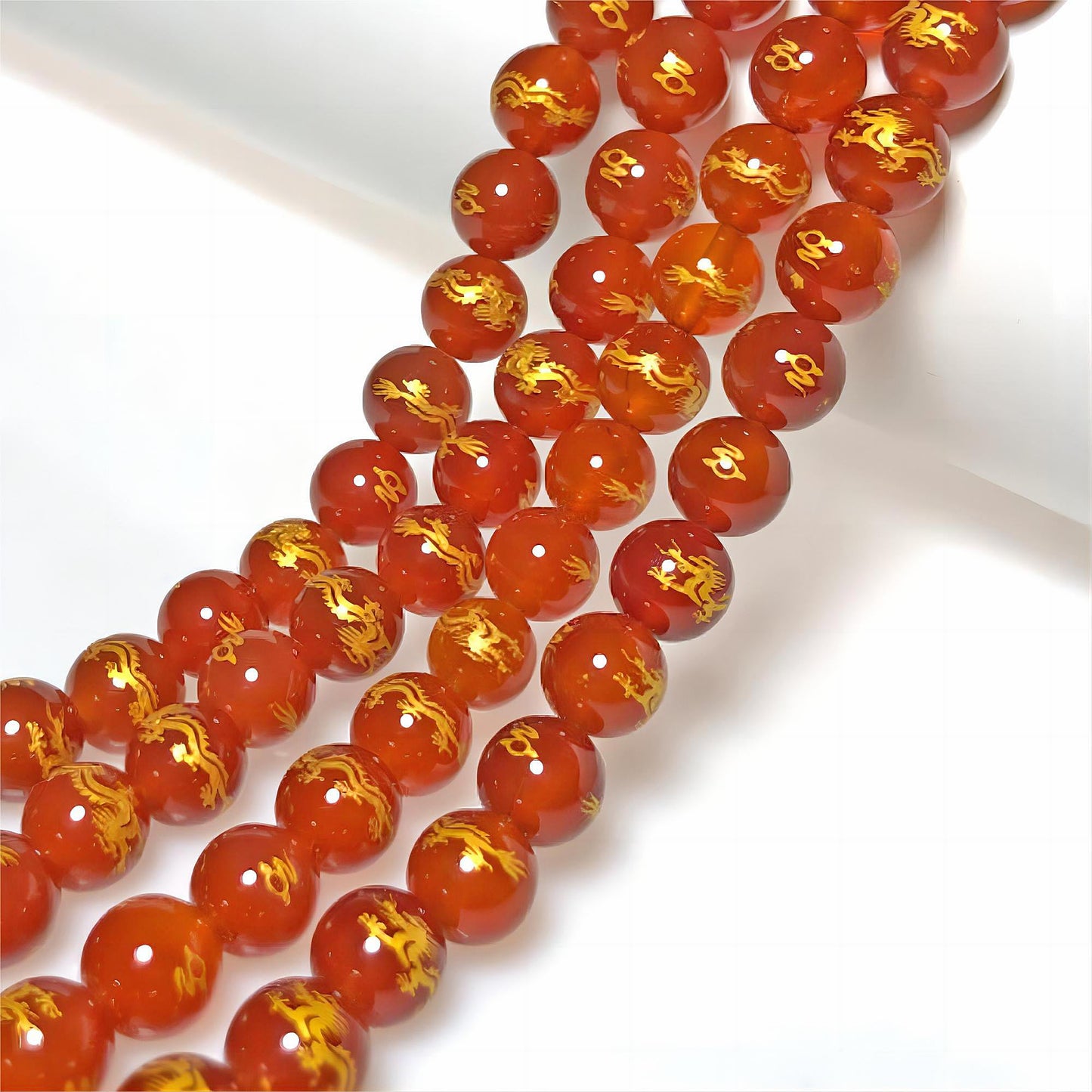MJDCB Natural Stone Beads 8mm 43pcs Round Red Agate Carved Dragon Loose Gemstone Bead Charms for Jewelry Making Bracelet Necklace Earring Pendant