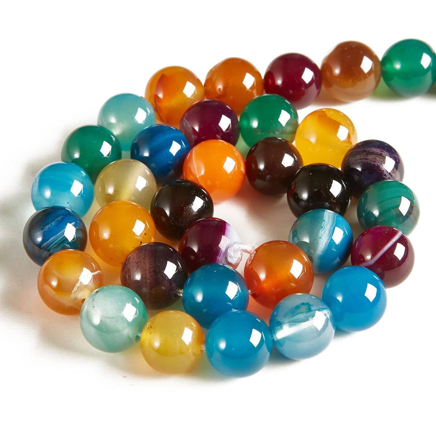 60pcs 6mm Multicolor Stripe Agate Beads Natural Gemstone Beads Round Loose Beads for Jewelry Making