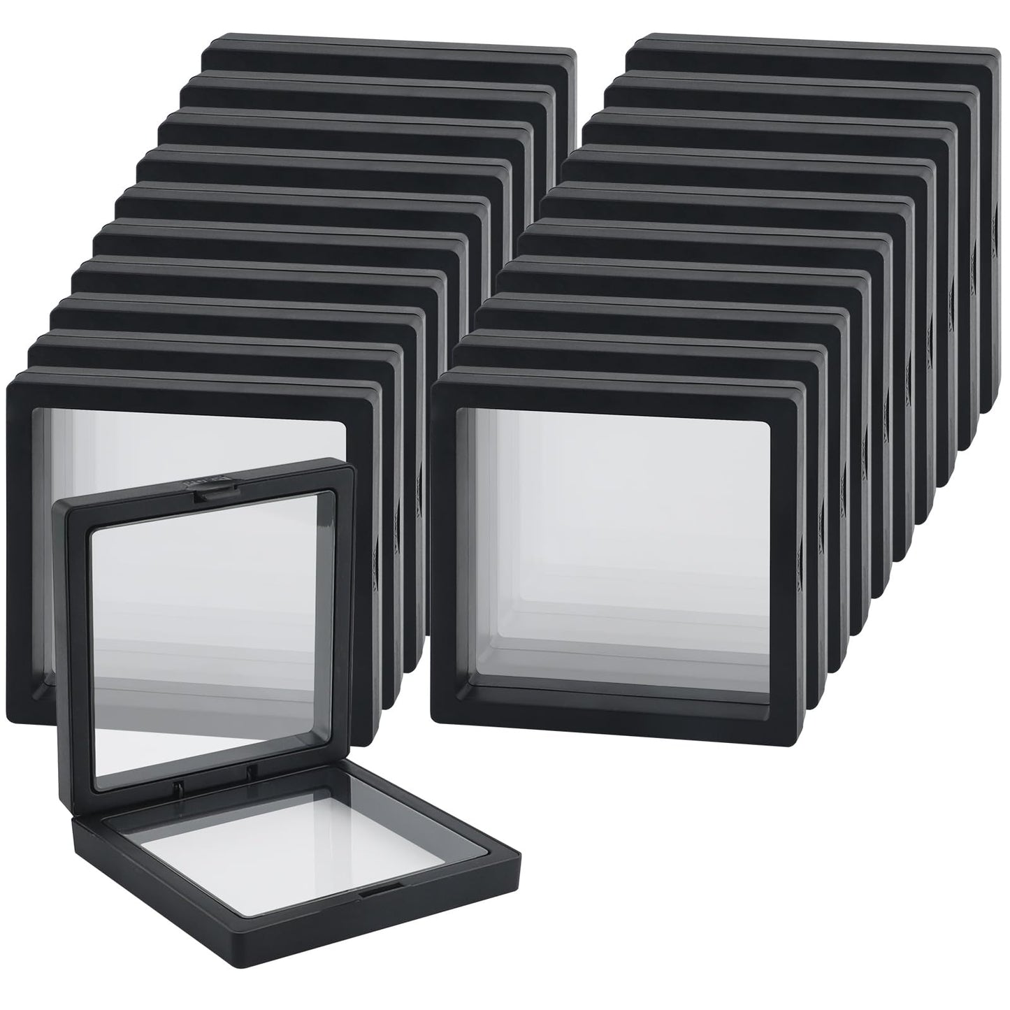 20 Pcs Black 3D Floating Display Case 3.5 x3.5X 0.8 inch, Challenge Coin Display,Transparent PE Jewelry Storage Box, Floating Display Holder Stands for Antique Challenge Coins, Medallion, Stamps