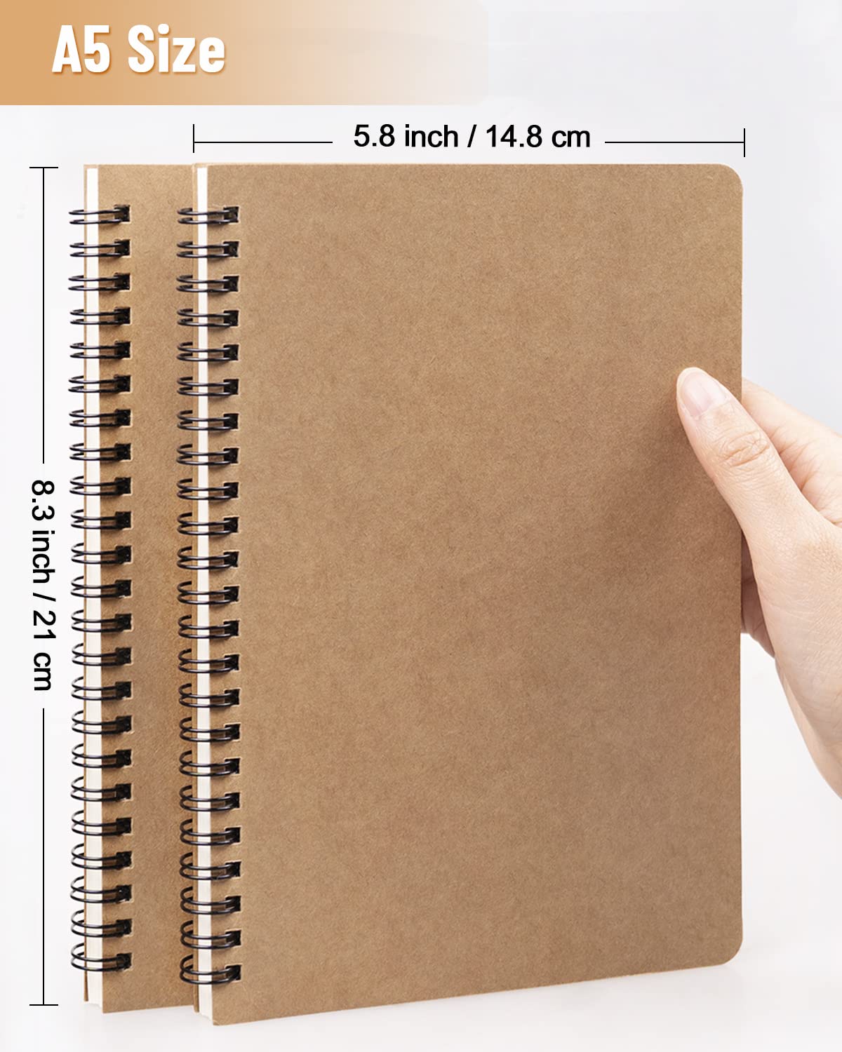 Dynta A5 Spiral Notebooks Blank Journal 10-Pack, Softcover Unlined Sketch Pad for Drawing, Writing, Note Taking Travel Memo Notepads Diary Planner, 100 Pages/ 50 Sheets,8.3 "x 5.8"(Brown)