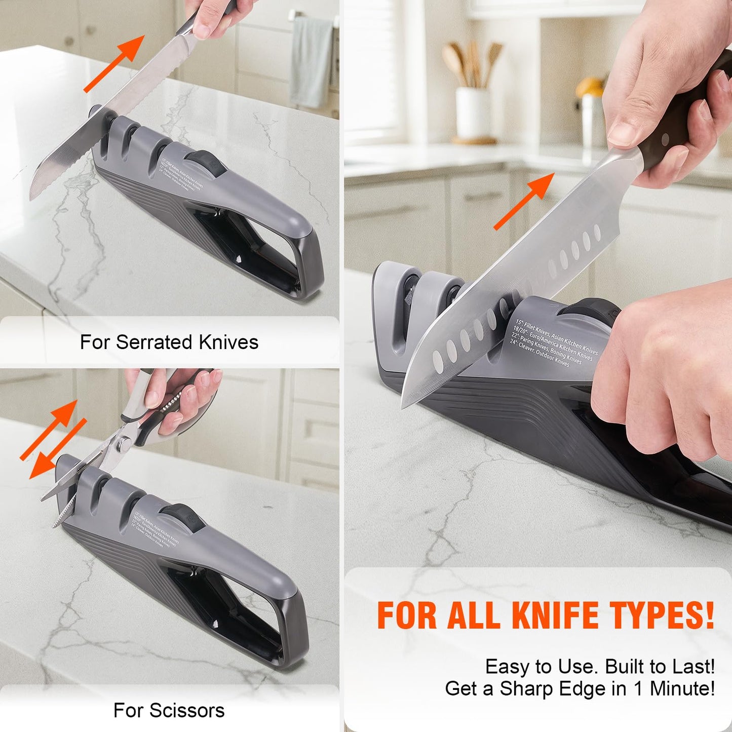 Knife Sharpener with 5 Adjustable Angle, Coarse & Fine Knife Sharpener Tool, Handheld Manual Knives Sharpener for All Knives Including Kitchen Knives, Pocket, Scissors