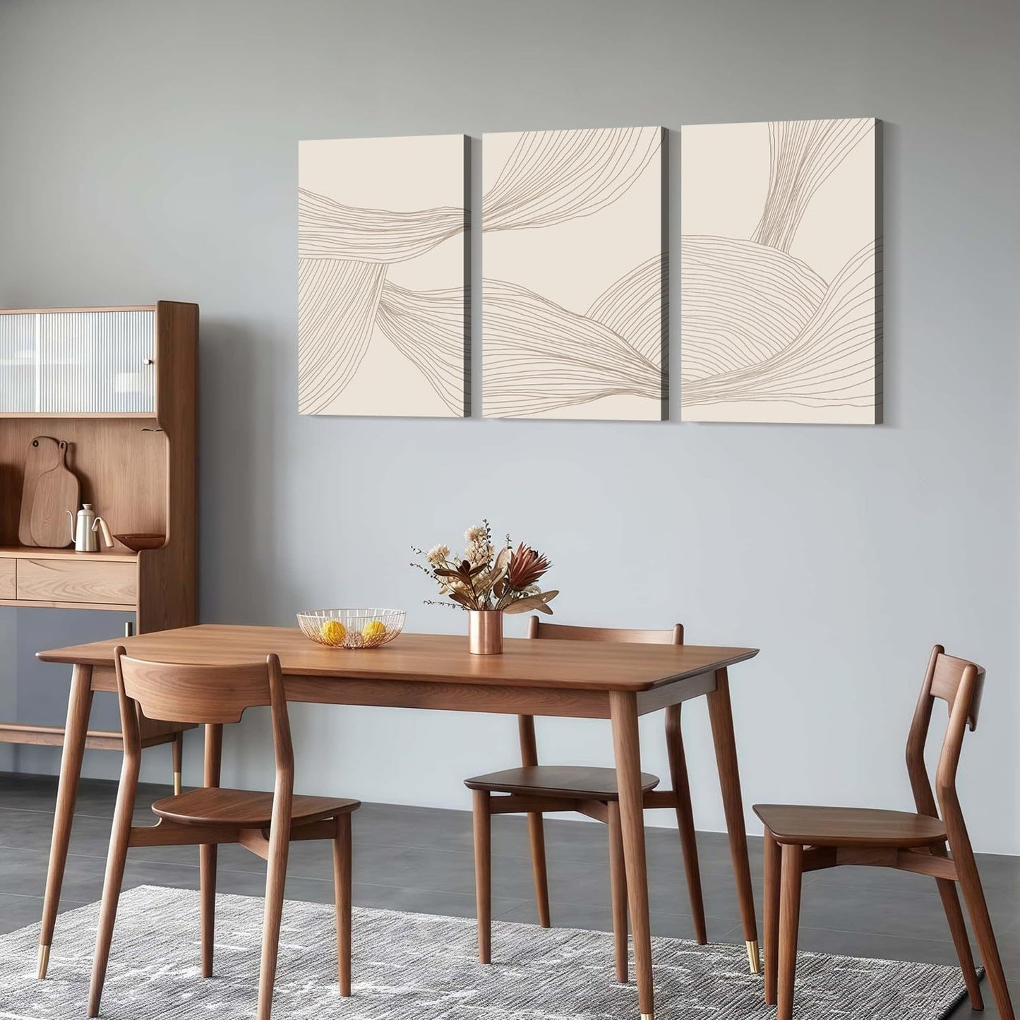 RJETZMU 3 Pcs Minimalist Abstract Line Canvas Wall Art Modern Neutral Beige Wall Decor for Bedroom Living Room Studio 12x16 Inch Ready to Hang
