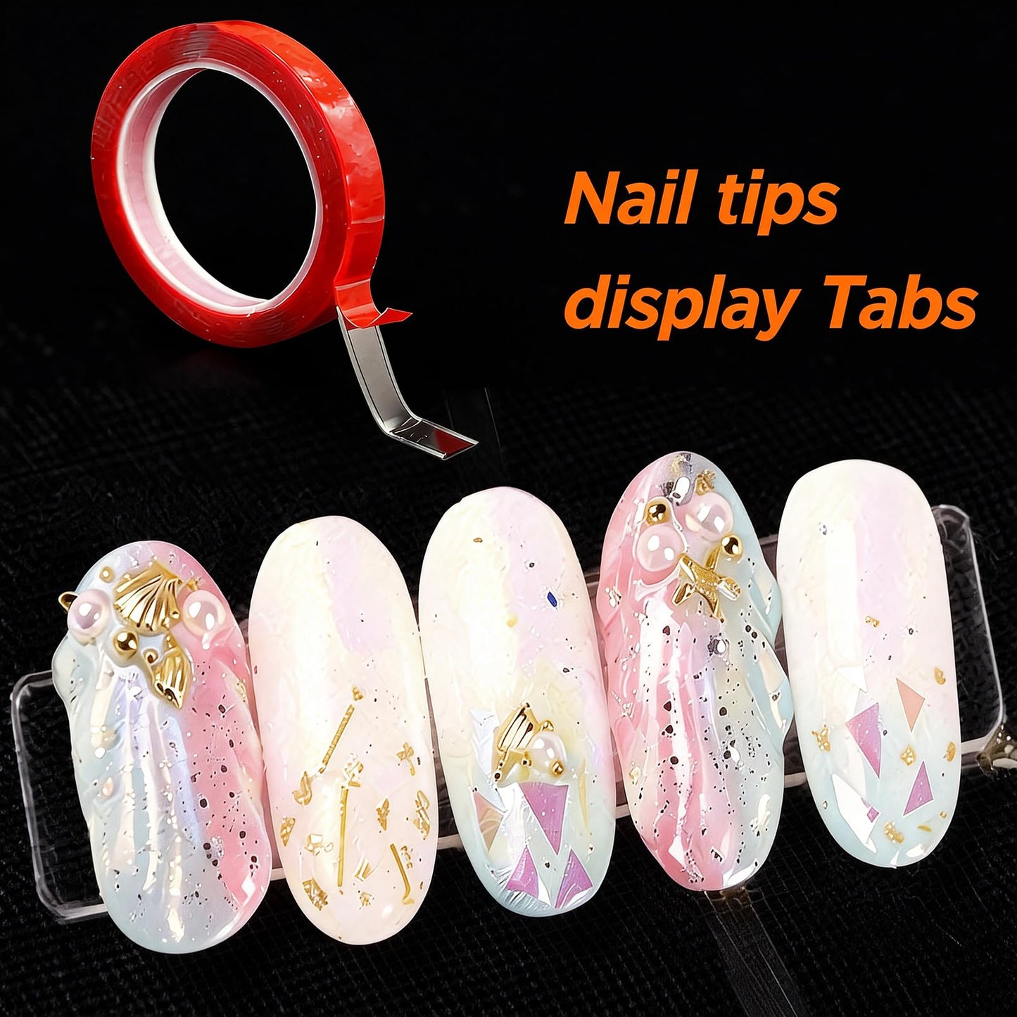 Gabotrie 100 Pack Transparent Nail Display Stand, with 2 Rolls Double Sided Tape, Acrylic Art Display Strips for Practicing, Fake Nail Tips Practice Holder for Salon Home Use