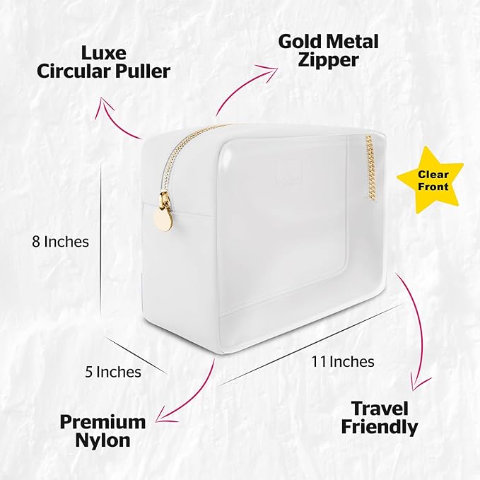 DANCOUR Clear Large Makeup Bag Travel Cosmetic Pouch TSA-Approved Transparent Toiletry Organizer Storage Case (White)