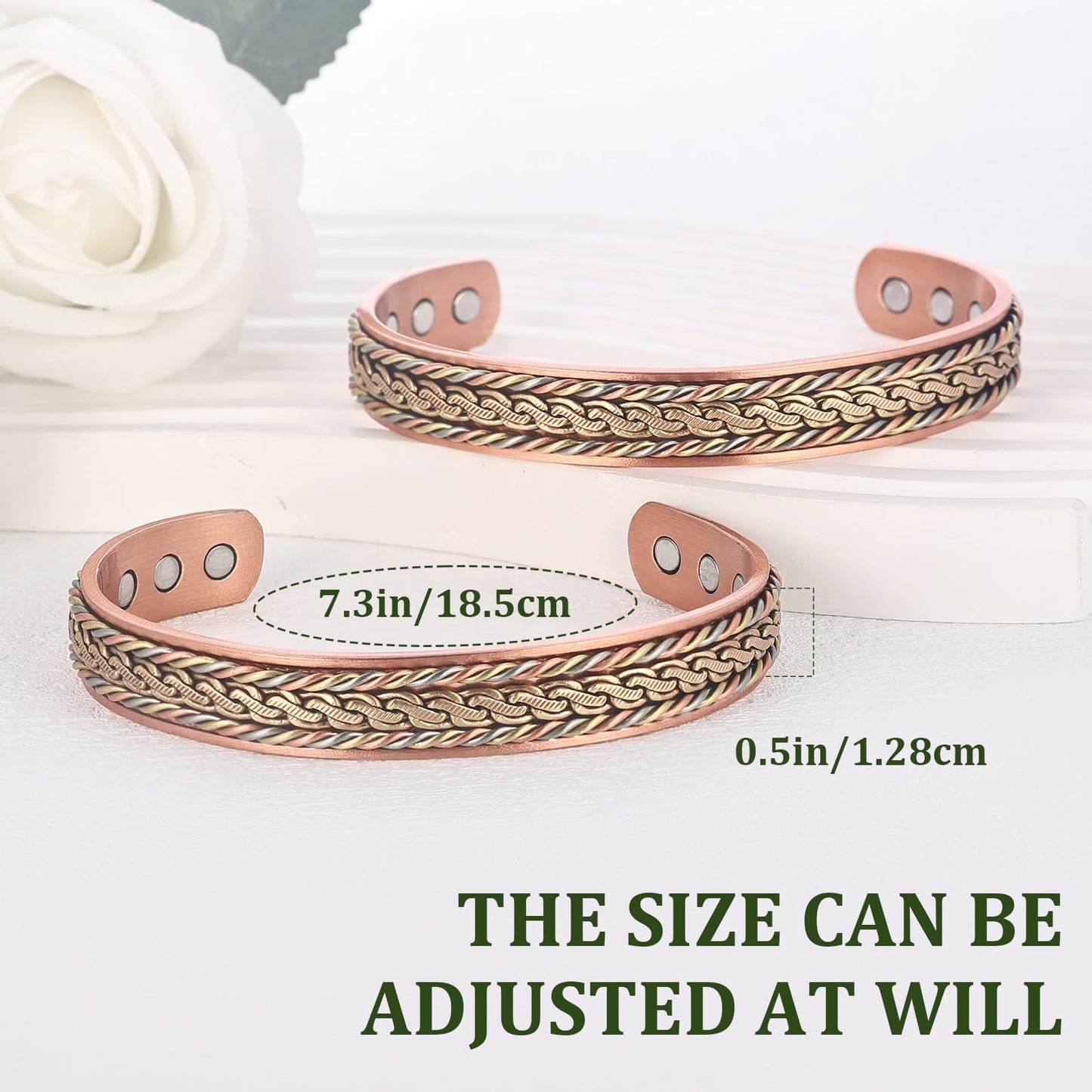 MagEnergy Handcrafted Copper Bracelets for Women, Magnetic Copper Cuff Bracelet with Triple Color Twisted Wire, Adjustable Bangle & Healthy Jewelry Gift
