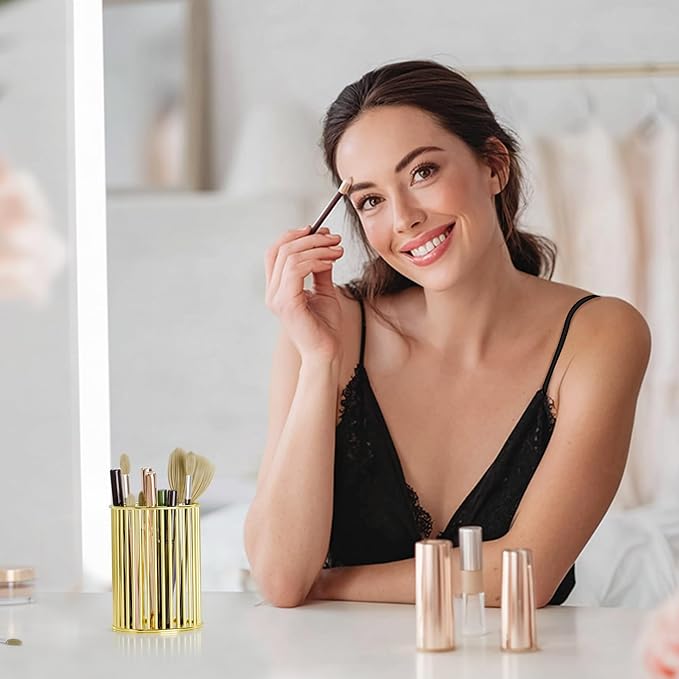 Makeup Holder - Makeup Brush Organizer, Cosmetic Brushes Storage Holder for Dressing Table, Gold.