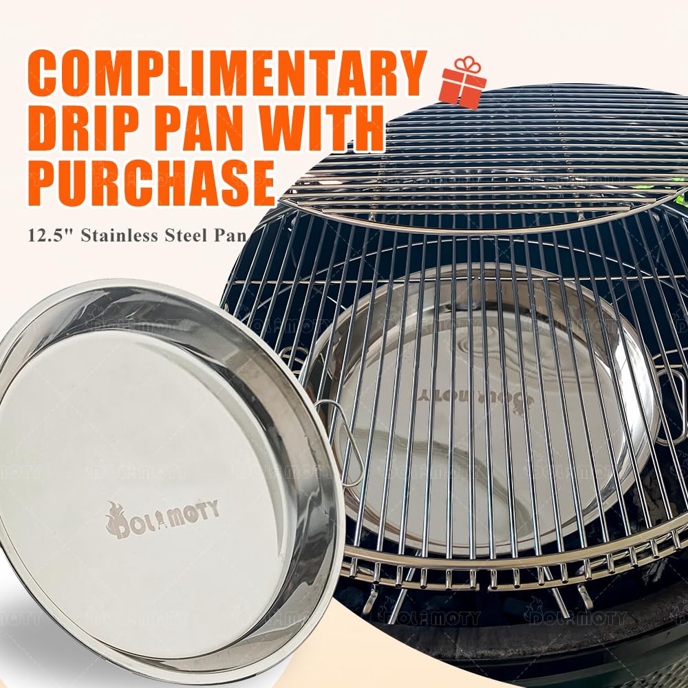 DOLAMOTY Expander Rack Kit with Drip Pan for Big Green Egg Large, Green Egg Accessories Replacement Parts, Eggspander Rack for BGE 5 Piece Kit Conveggtor Basket with Removable Cooking System