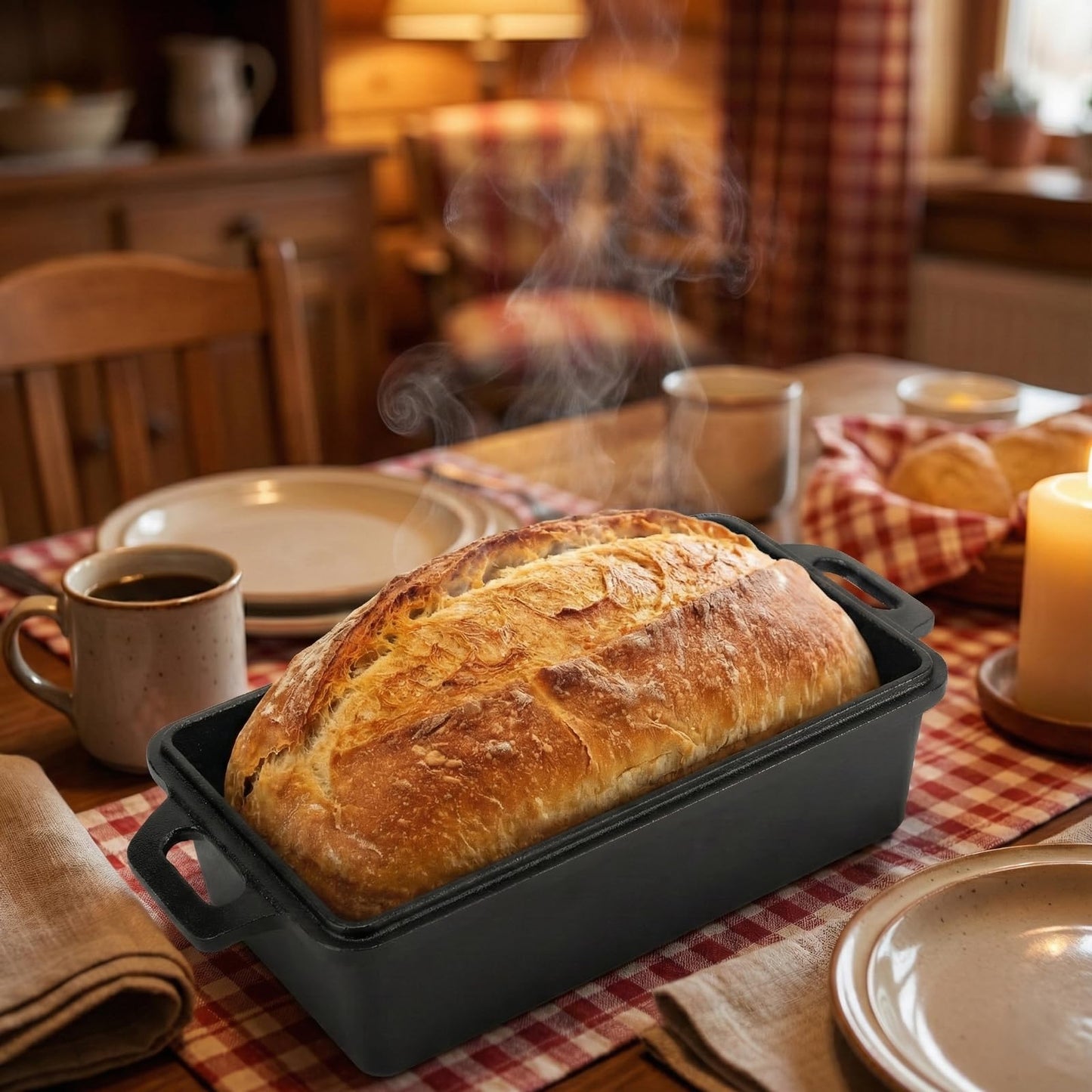 Northriver Casting 9×5 Inch Cast Iron Loaf Pan with Lid | Bread Baking Pan | Even Heat Distribution for Homemade Bread, Cake, and Meatloaf | 2 Piece Set