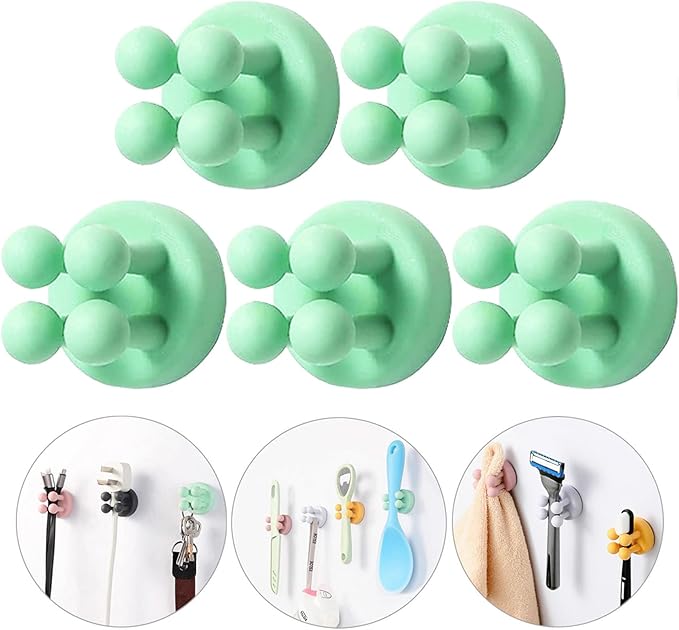 ZEZHOU 5Pcs Silicone Toothbrush Holders - Multi-Function Razor Holder Waterproof Self Adhesive Single Tooth Brush Hook Stick on Wall for Hanging Plug Bathroom Kitchen Living Room Office Must Have