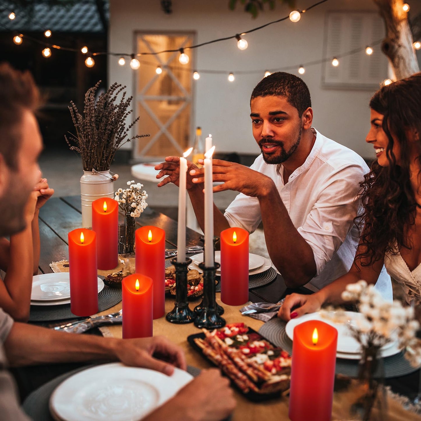 CAKETYCG 24-Pack Red Flameless LED Candles with Remote - Realistic Flickering Battery - Operated Pillar Candles forValentine's Day, Home Decor, Weddings, Parties.