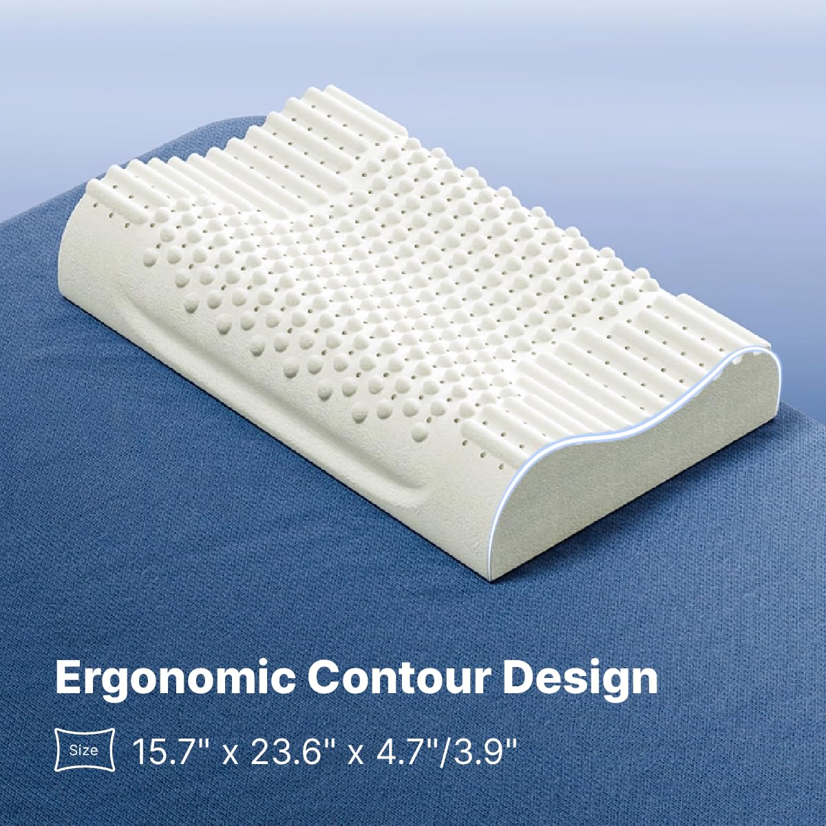 Vinabedding 100% Natural Latex Ergonomic Contour Pillow in Premium Gift Box Cervical & Shoulder Support for Side & Back Sleepers Cooling Breathable Design (Zenova Line)