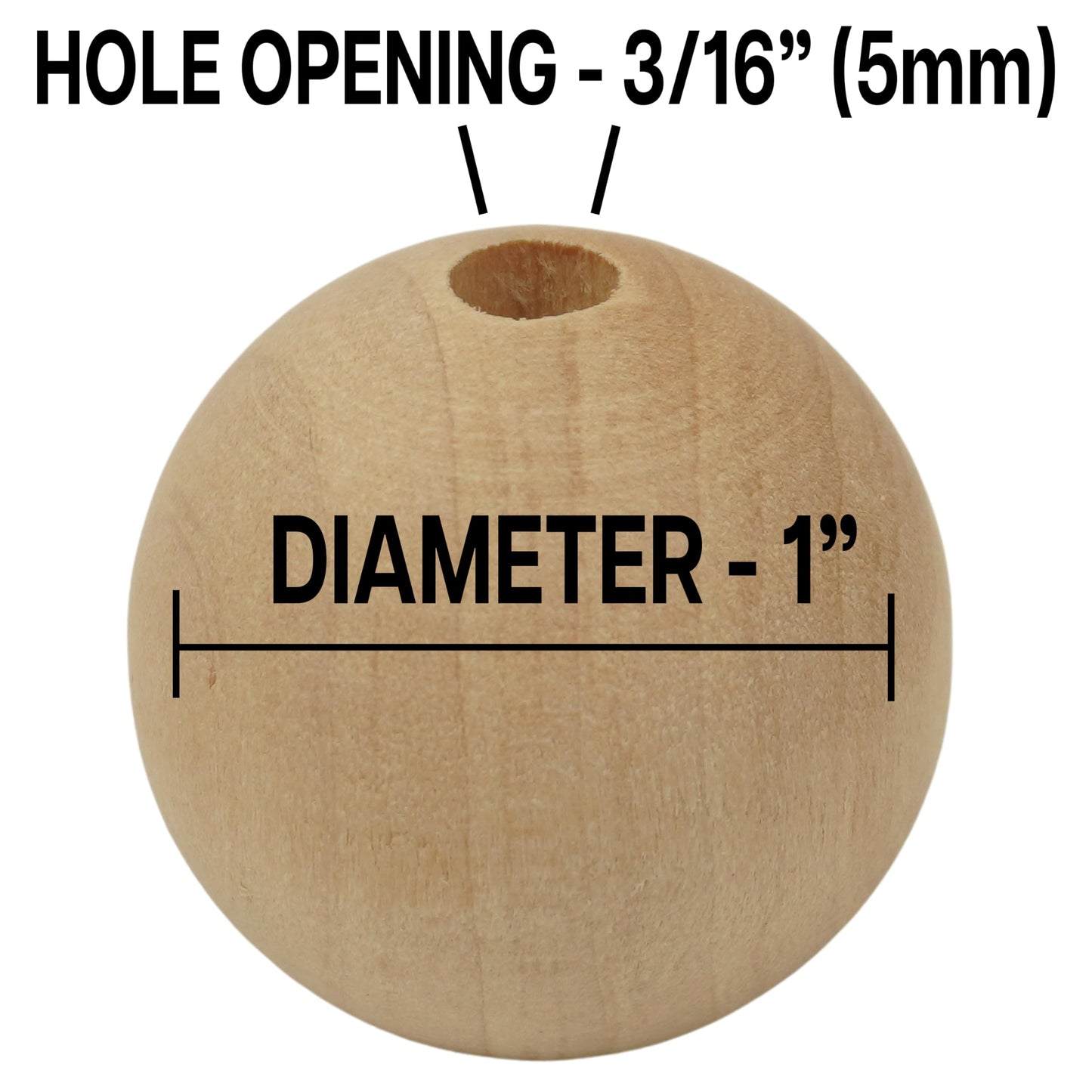 1 Inch (25mm) Unfinished Natural Wood Balls with Hole, Multiple Quantity, Wooden Beads for Art, Crafting and DIY Craft Projects - Rustic Decor, Braclets - 20 Pack