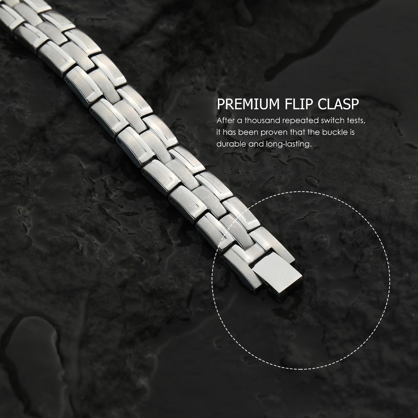 Emmori Stainless Steel Magnetic Therapy Bracelet For Men Women & Adjustable Length with Sizing Tool & Retro Bracelet Jewelry (Silver)