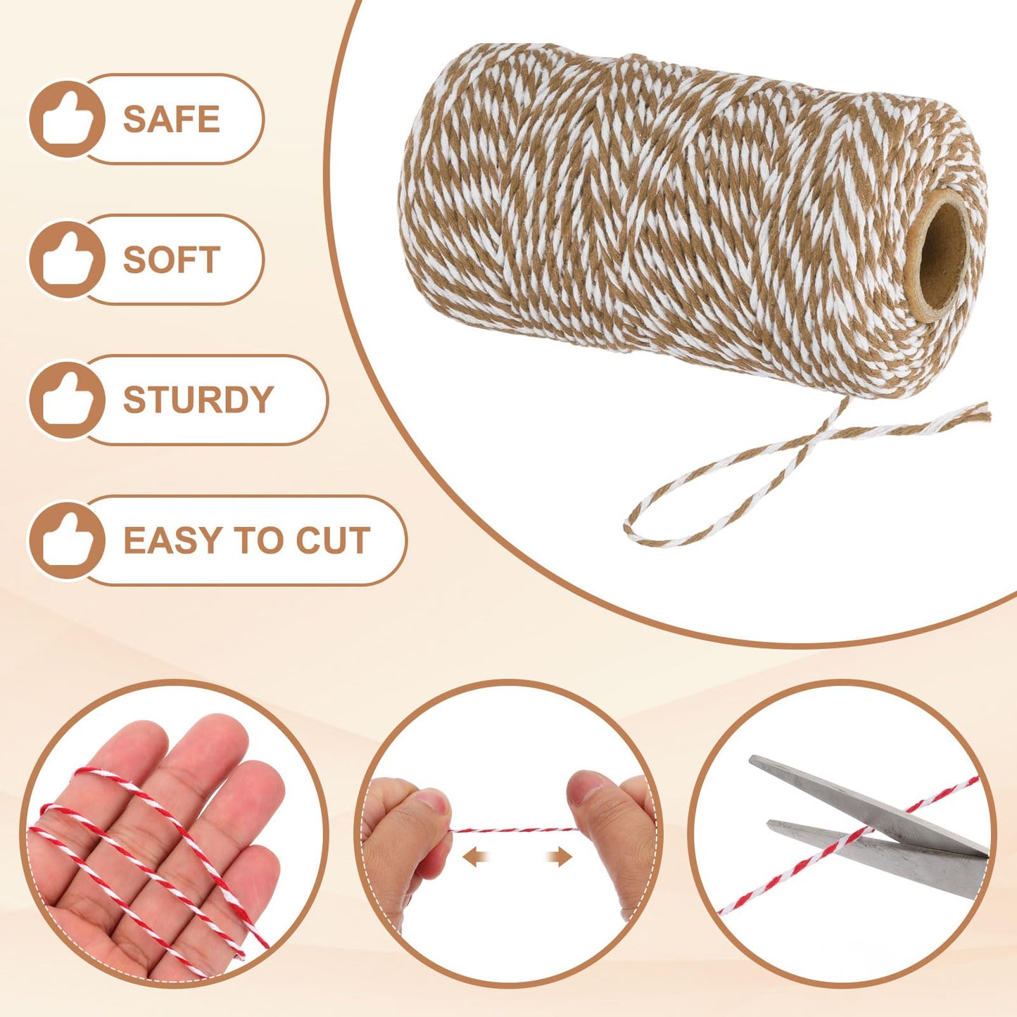 PATIKIL 2mm x 109 Yard Cotton Butcher Twine, 2 Roll Cotton Bakers Twine String Rope Cord for Gift Wrapping Arts Crafts Party Decorations Gardening, Brown White