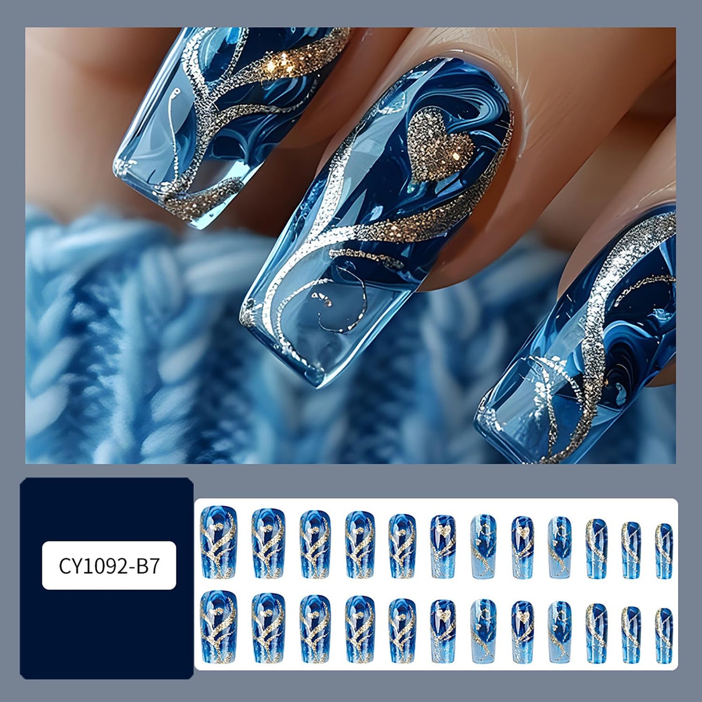 EYZOTSF Press on Nails Medium Square Shaped Acrylic Medium Square Shaped False Nails with Designs Artificial Short Coffin Fake Nails with Charms Glue ons Fingernails for Women Girls(CY1092)