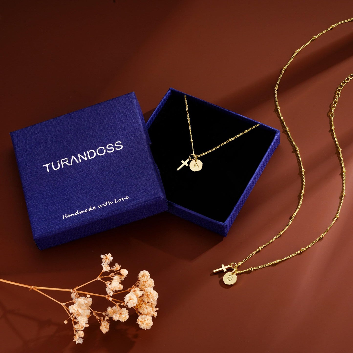 Turandoss Initial Necklace for Women Trendy - Dainty 14K Gold Plated Disc Letter M Cross Pendant Necklace Personalized Faith Jewelry Birthday Mothers Day Gifts for Women