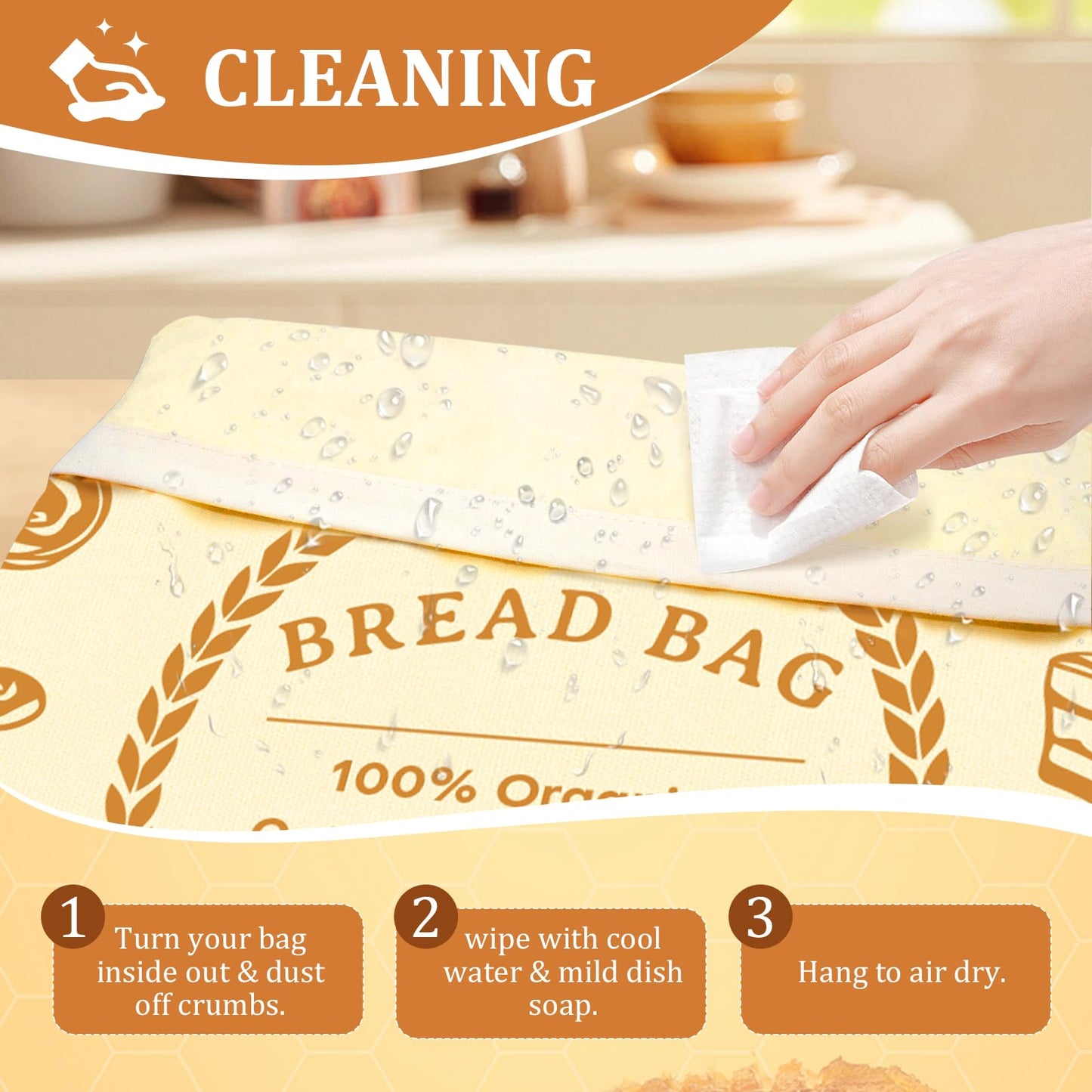2 Pack Beeswax Bread Bags for Sourdough & Homemade Bread - Natural Cotton Sourdough Reusable Beeswax Food Storage Bag, Freezer-Safe, Keep Bread Fresh