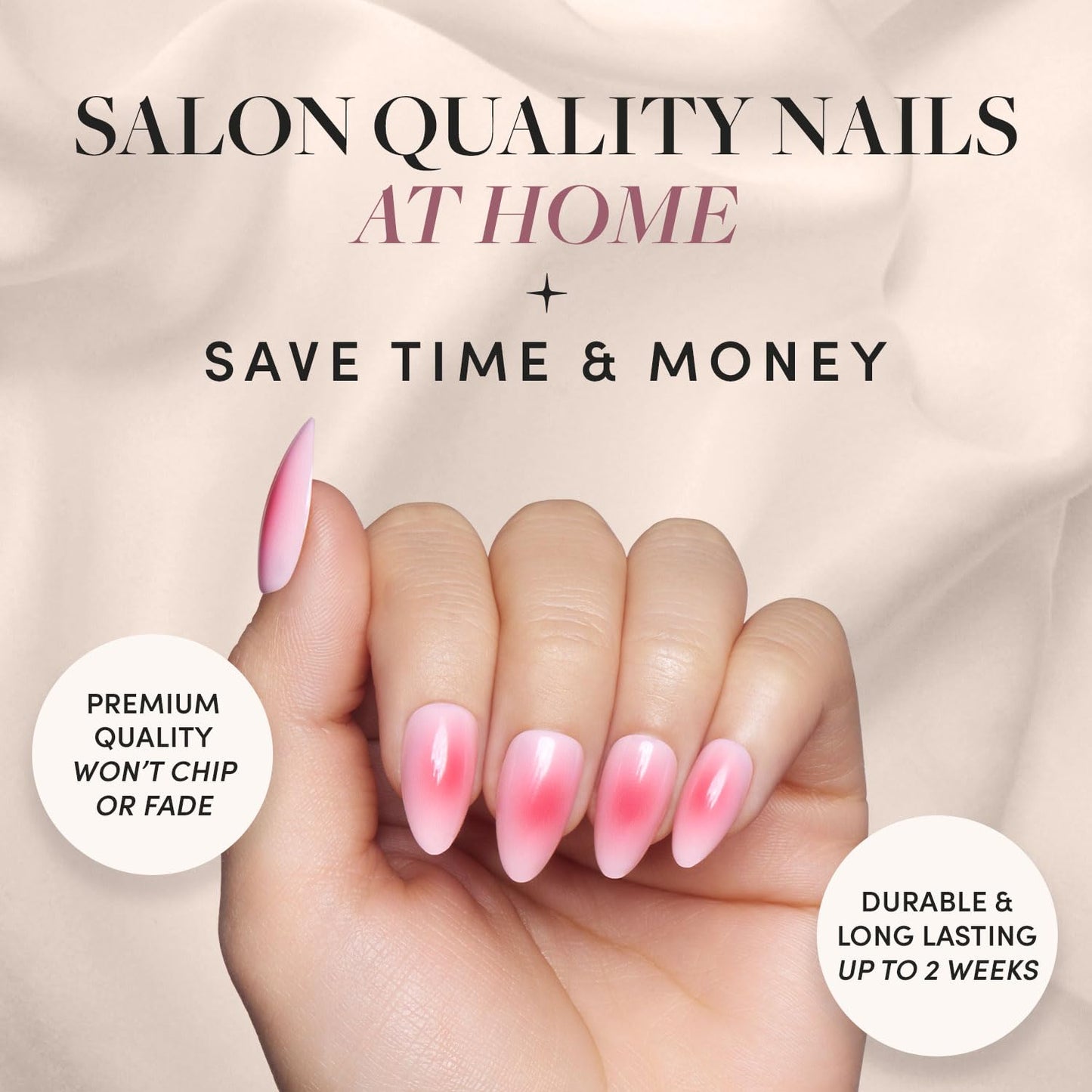 Glamnetic Blushing Aura Press-On Nails - 30 Count Pink Short Almond Nails with Super Strong Brush On Nail Glue & Gentle Remover