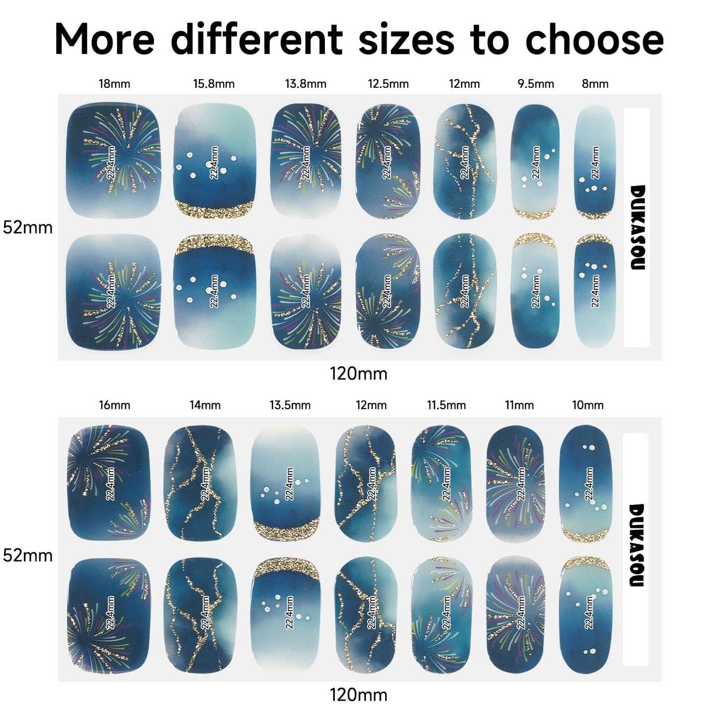 DUKASOU Semi Cured Gel Nail Strips, Stars Shine | 28 pcs Gel Nail Strips Work with Any UV Lamp, Salon Quality UV Nails Stickers, Easy to Apply for Home Nails DIY