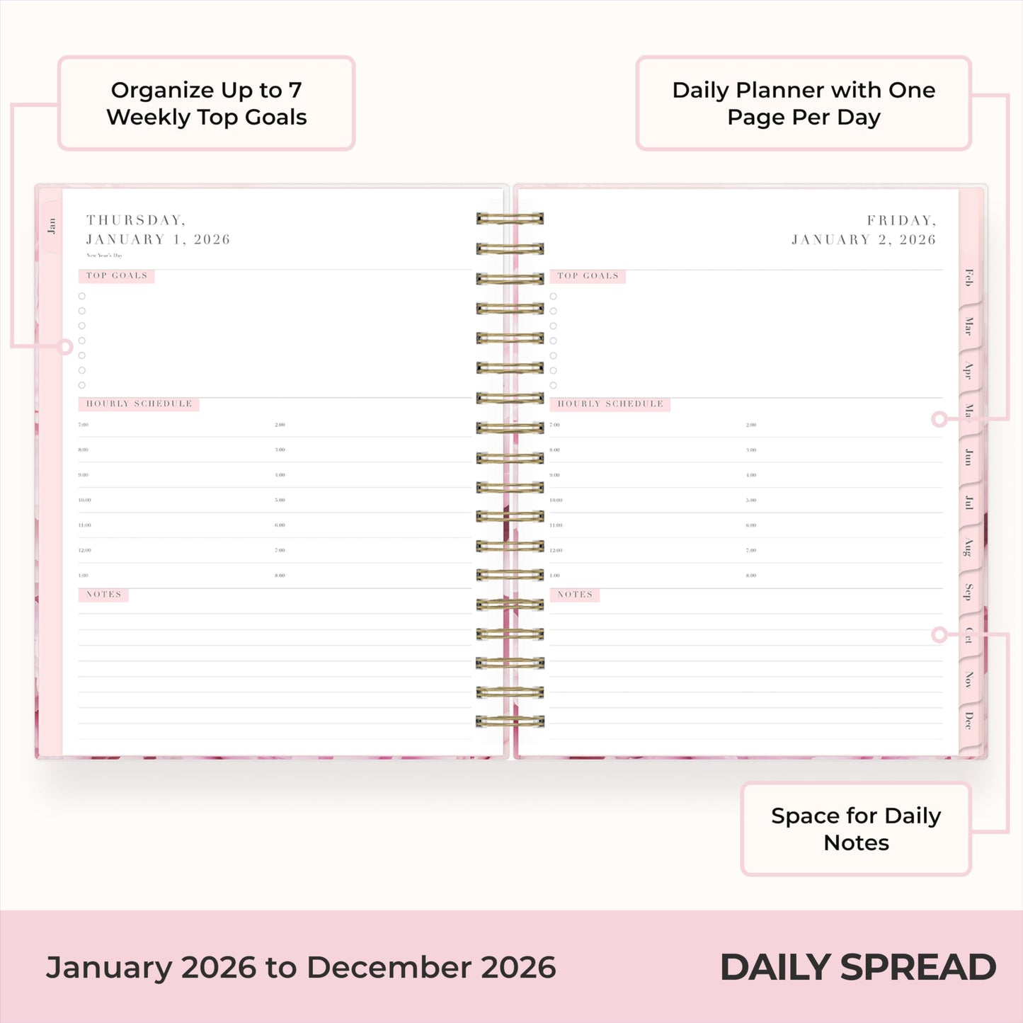 Blue Sky Rachel Parcell 2026 Daily and Monthly Planner Calendar, January 2026 - December 2026, 7" x 9", Hard Cover, Durable Twin Wire Binding, Laminated Tabs, Storage Pocket, Stickers, Peony