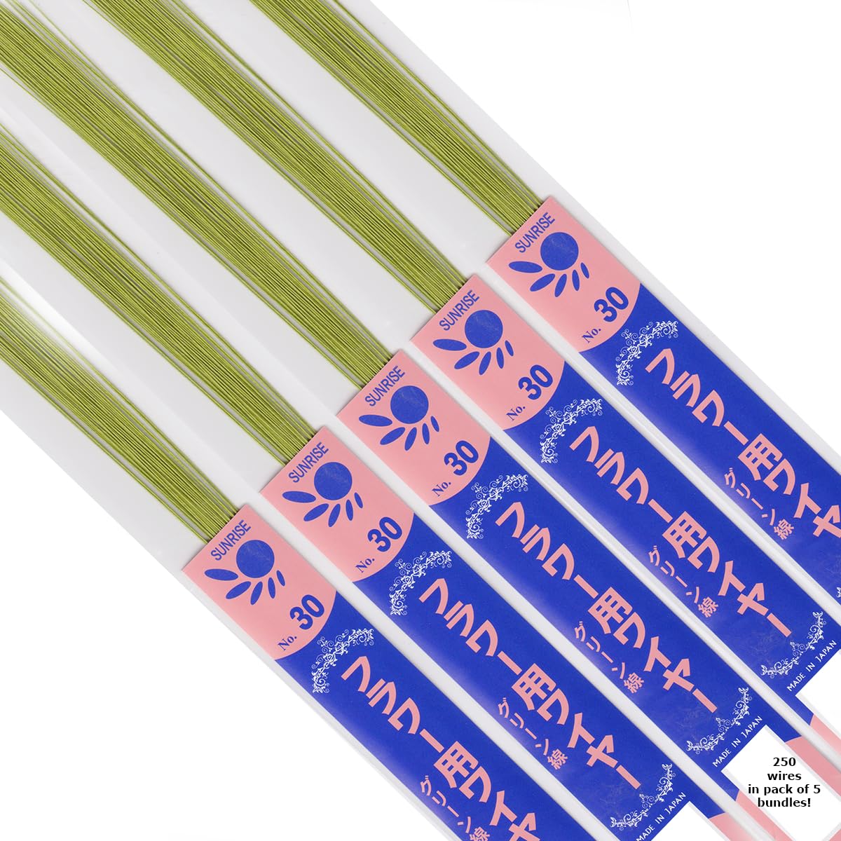 30 Gauge Spring Green Paper Covered Floral Wire - 14 inches Long - 5 Pack of 250 Wires