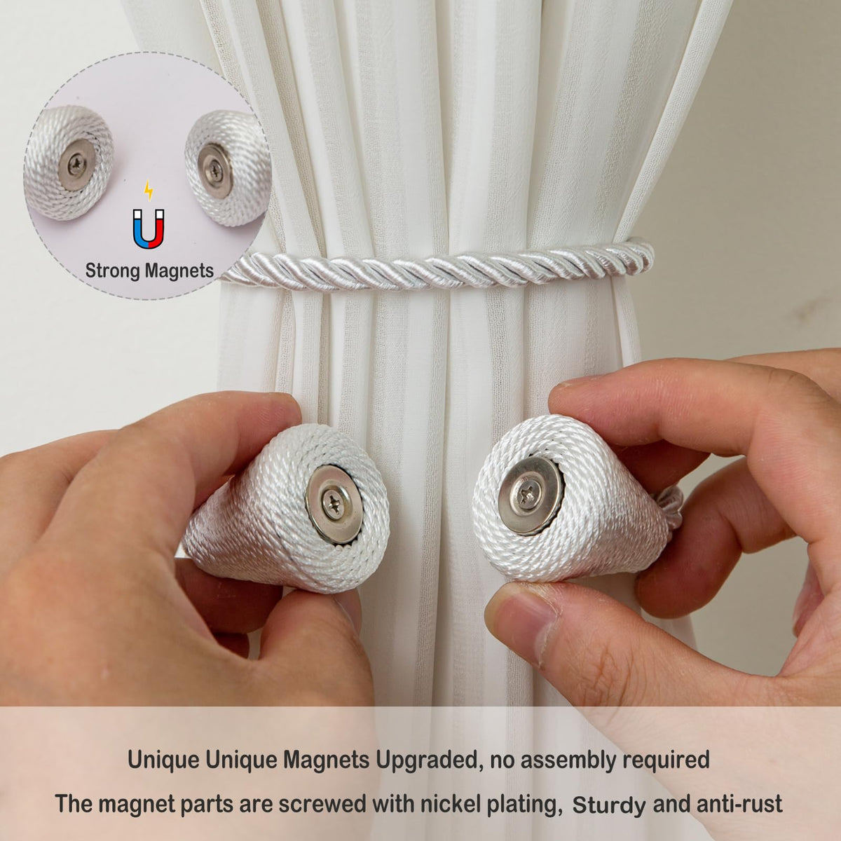 Magnetic Curtain Tiebacks 8 Pack Outdoor Rope Curtain Tie Backs Decorative Window Treatment Holdbacks for Home Decorative Curtain (8 Count)
