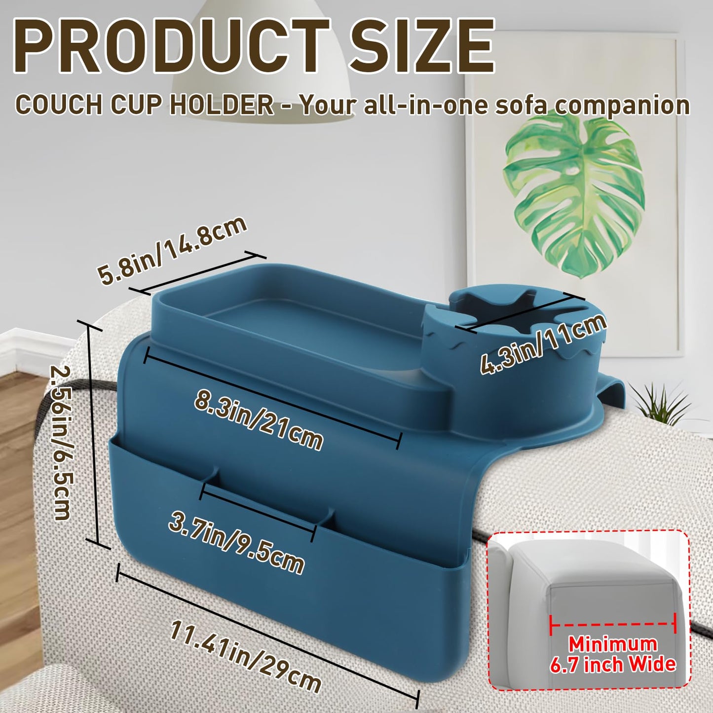 CENELO Silicone Couch Cup Holder - Anti-Slip Sofa Armrest Tray with Cup Holder & 4 Pockets, Large Size Foldable Couch Arm Tray for Cup, Snack, Phone, Tablet, Remote Control, Gifts for Mom Dad