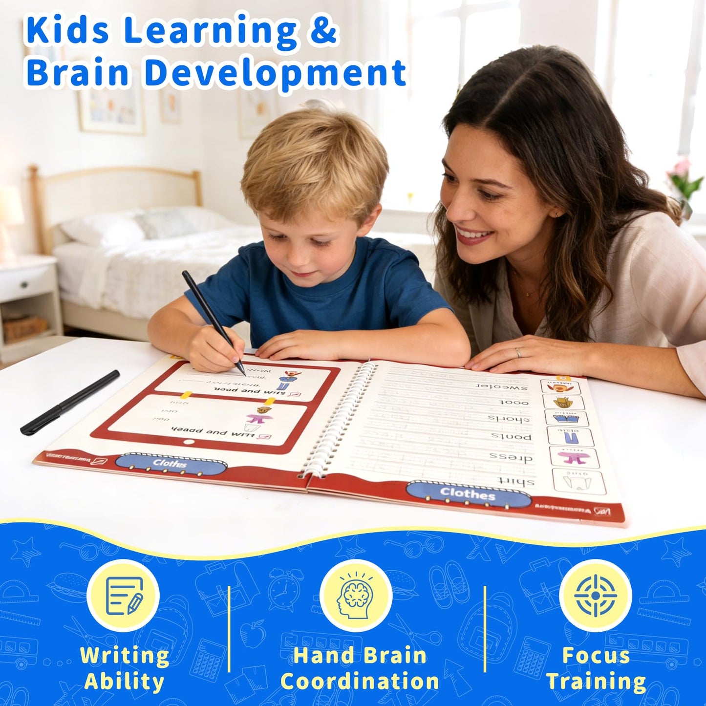 Magic Grooved Handwriting Practice Book for Kids Ages 3-8, Reusable Tracing Workbooks with Auto-Disappearing Ink, Preschool Learning Activities for Toddlers-Gifts for Children
