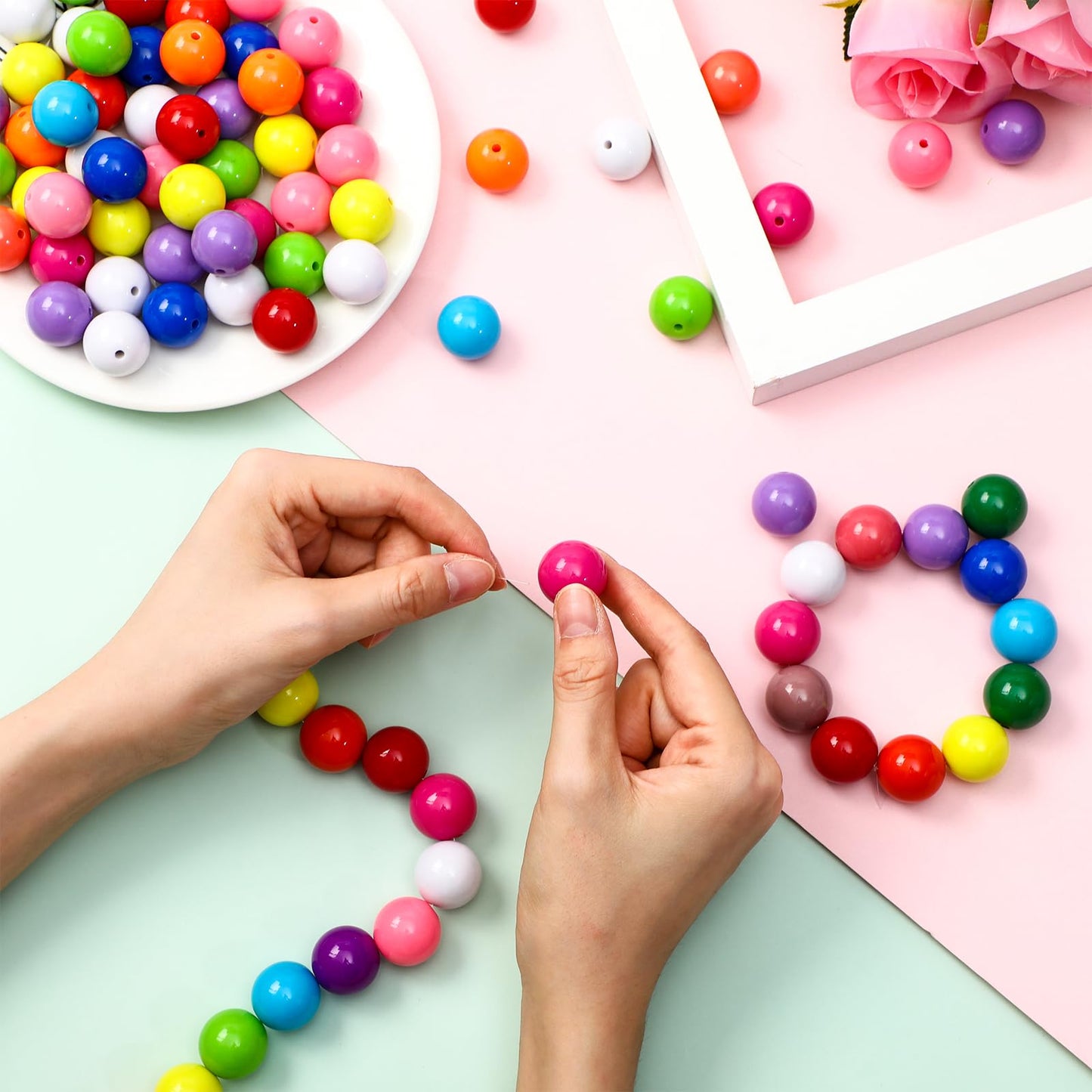 Huquary 170 Pcs Round Bubblegum Beads - 20 mm Multicolor Acrylic Chunky Mixed Color Opaque Beads with 3 mm Hole for Pen Necklace Jewelry Making Crafts Supplies