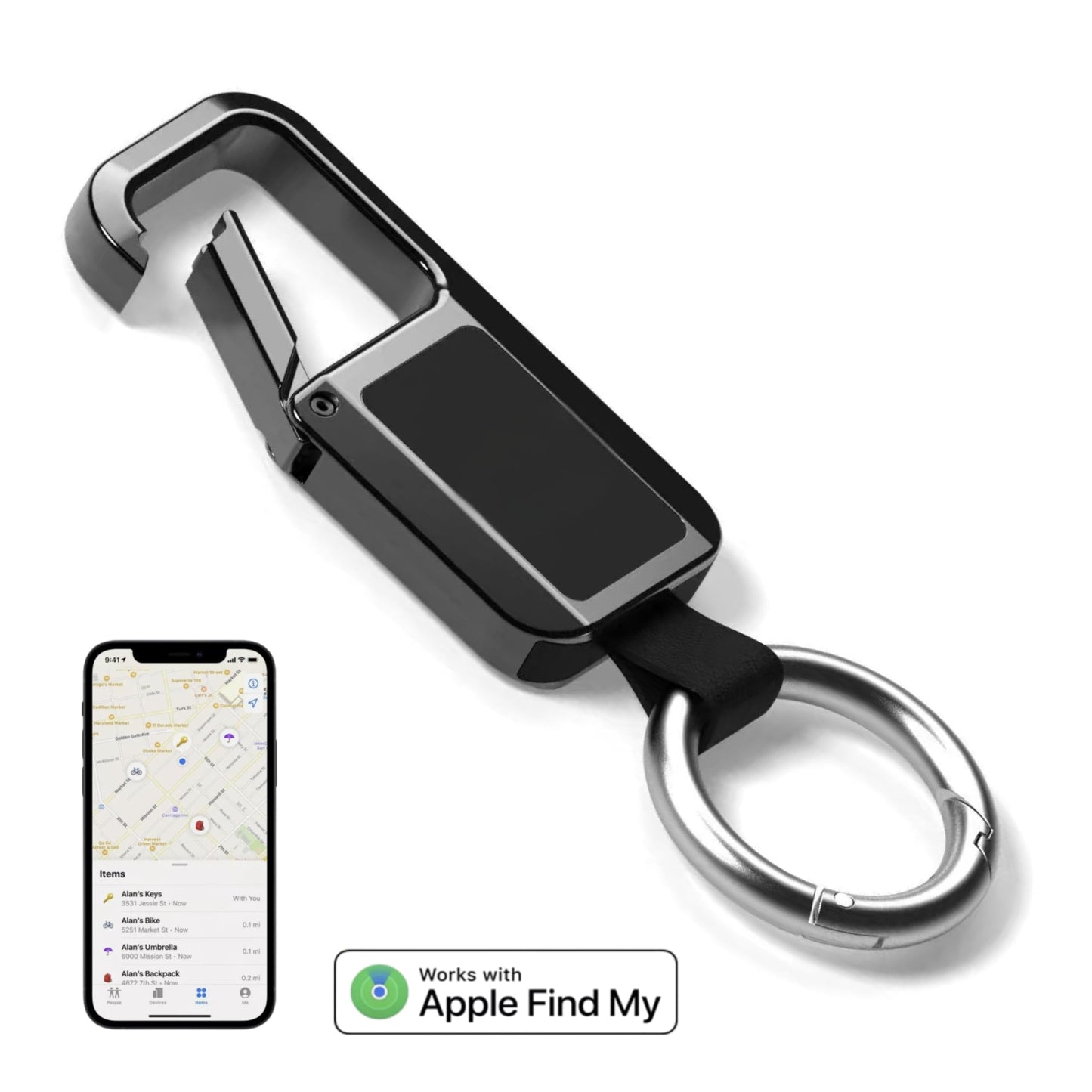 KeyTrack Pro Keychain with Smart Tracker, Men's Keychain Works with Find My App, Heavy Duty Car Key Chains Fob Carabiner, Key Finder GPS Tracker