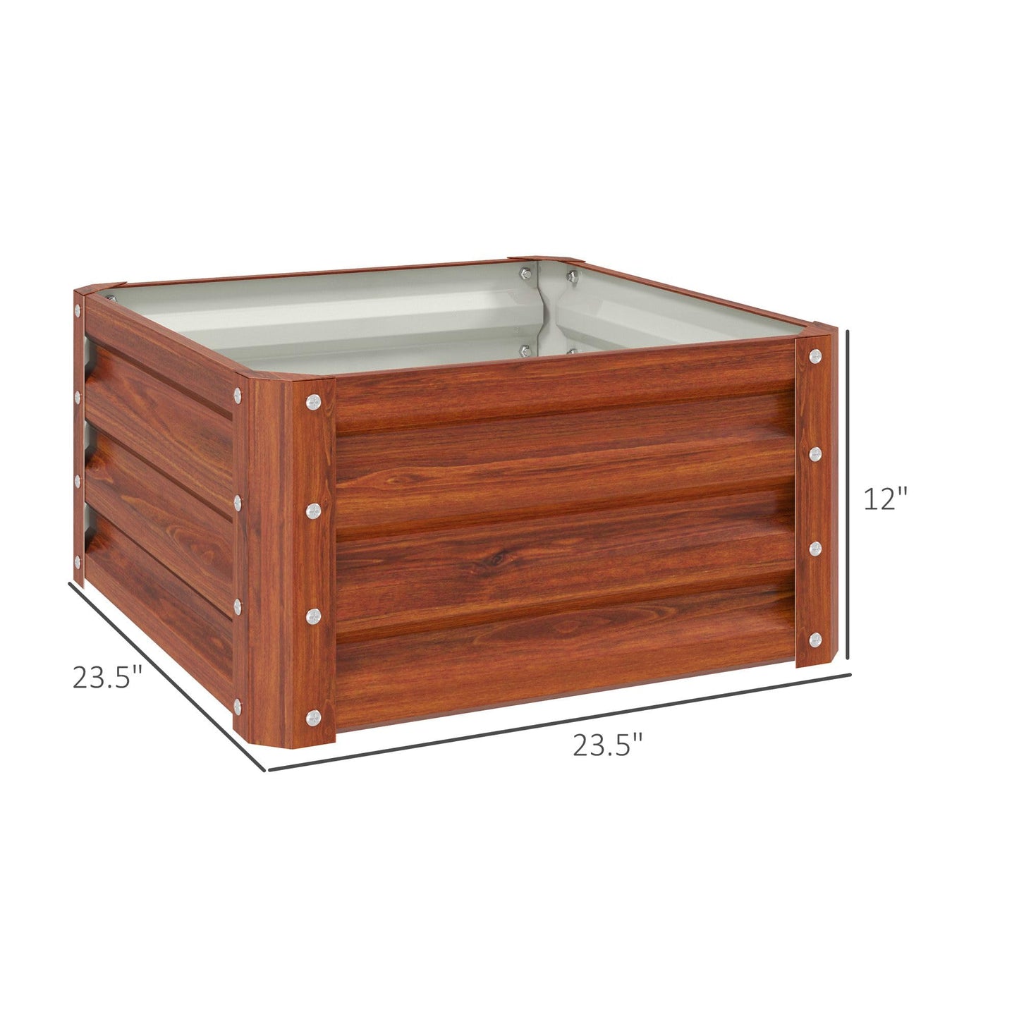 ZAVEROX 2-piece Brown Galvanized Metal Raised Garden Bed 23.5 x 23.5 x 12 inches Open-Bottom Planter Box Rust-Resistant Sturdy Outdoor use
