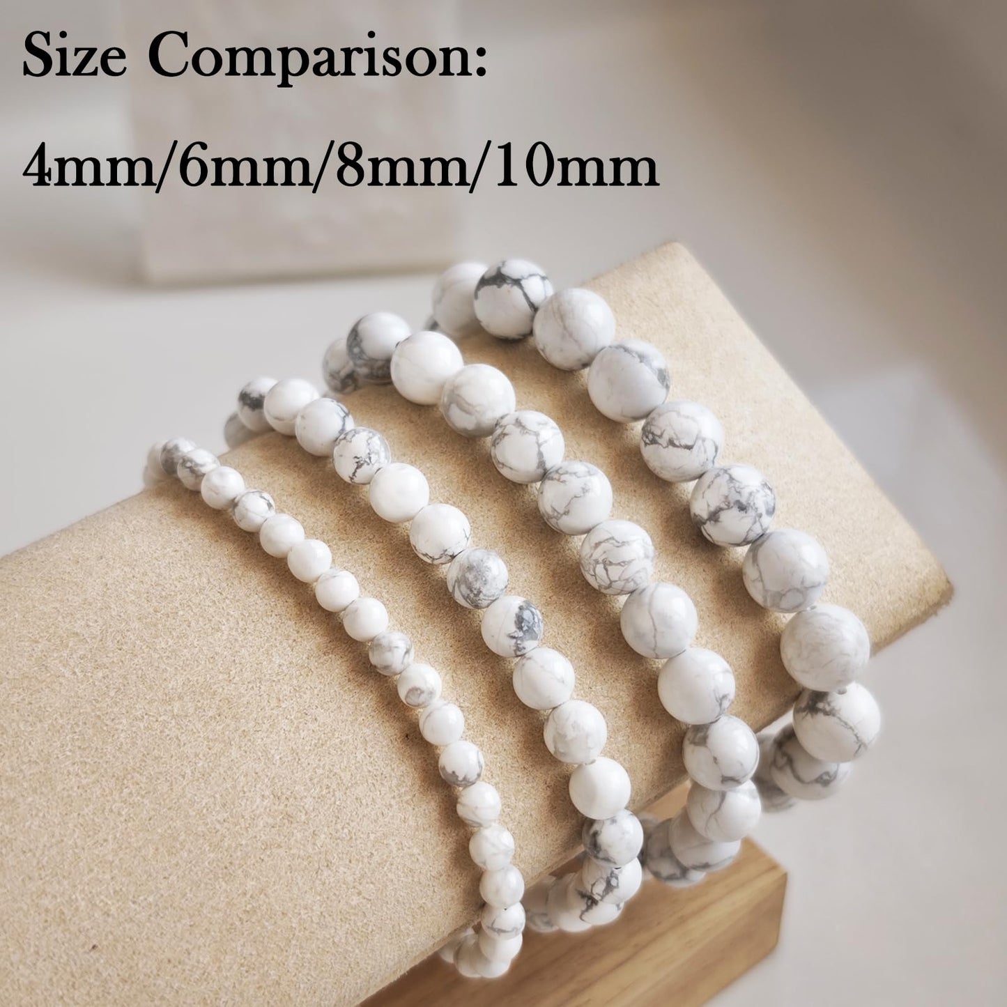 Handmade Natural Gemstone Elastic Bracelet - Healing Crystal Beads Jewelry, Unisex (Howlite, 8mm)
