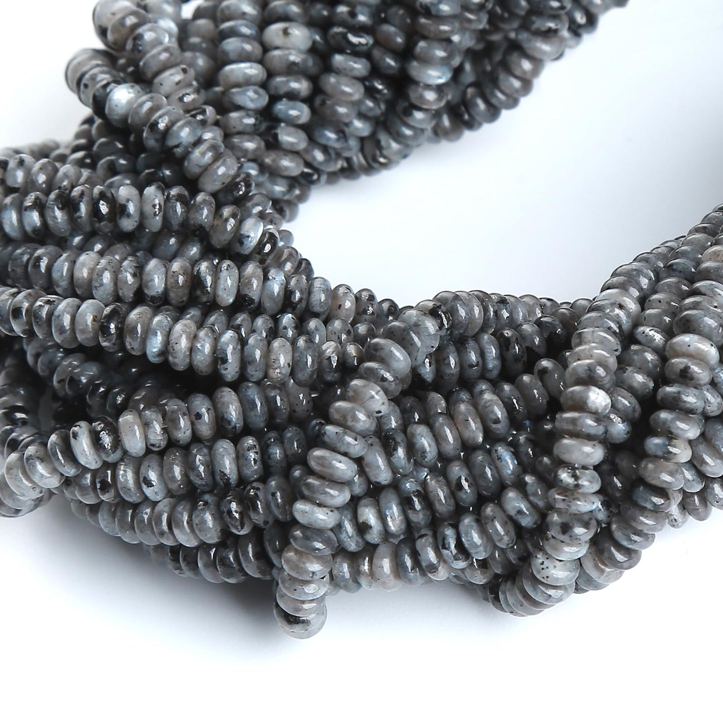 150PCS 2x4mm Natural Black Labradorite Stone Rondelle Beads Abacus Disk Stone Beads Round Loose Spacer Gemstone Beads for DIY Bracelet Necklace Jewelry Making