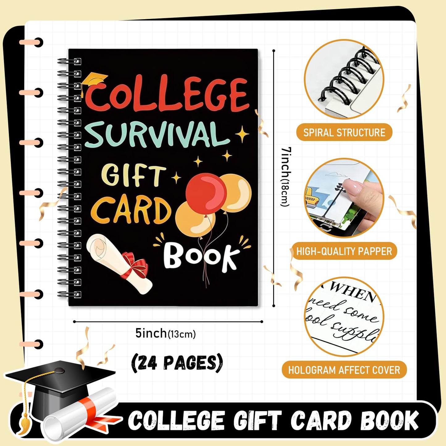 zhjely College Survival Gift Card Book, Graduation Gift Card Book 2026, 7 x 5 Inch College Survival Booklet Organizer Leaving Home High University School Care Package