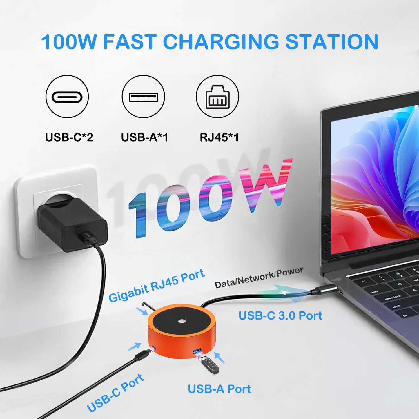 RERBO Magnetic Levitating Pen with Docking, Multifunctional Hover Pen with 1000Mbps Ethernet, 100W Fast Charging, USB 3.0, Standing and Swing Freely Tech Toys for Christmas Gift