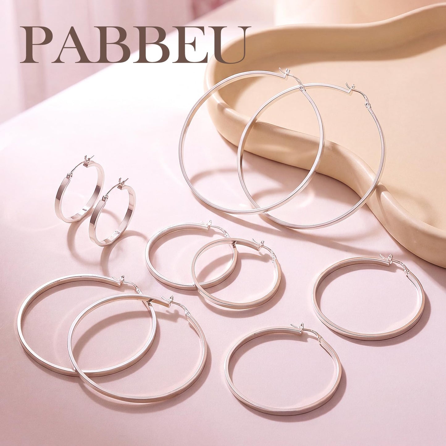 PABBEU 925 Sterling Silver Hoop Earrings Hypoallergenic Silver Hoop Earrings Lightweight Large Hoop Earrings for Women with 925 Sterling Silver Post 20/30/40/50/60/70mm