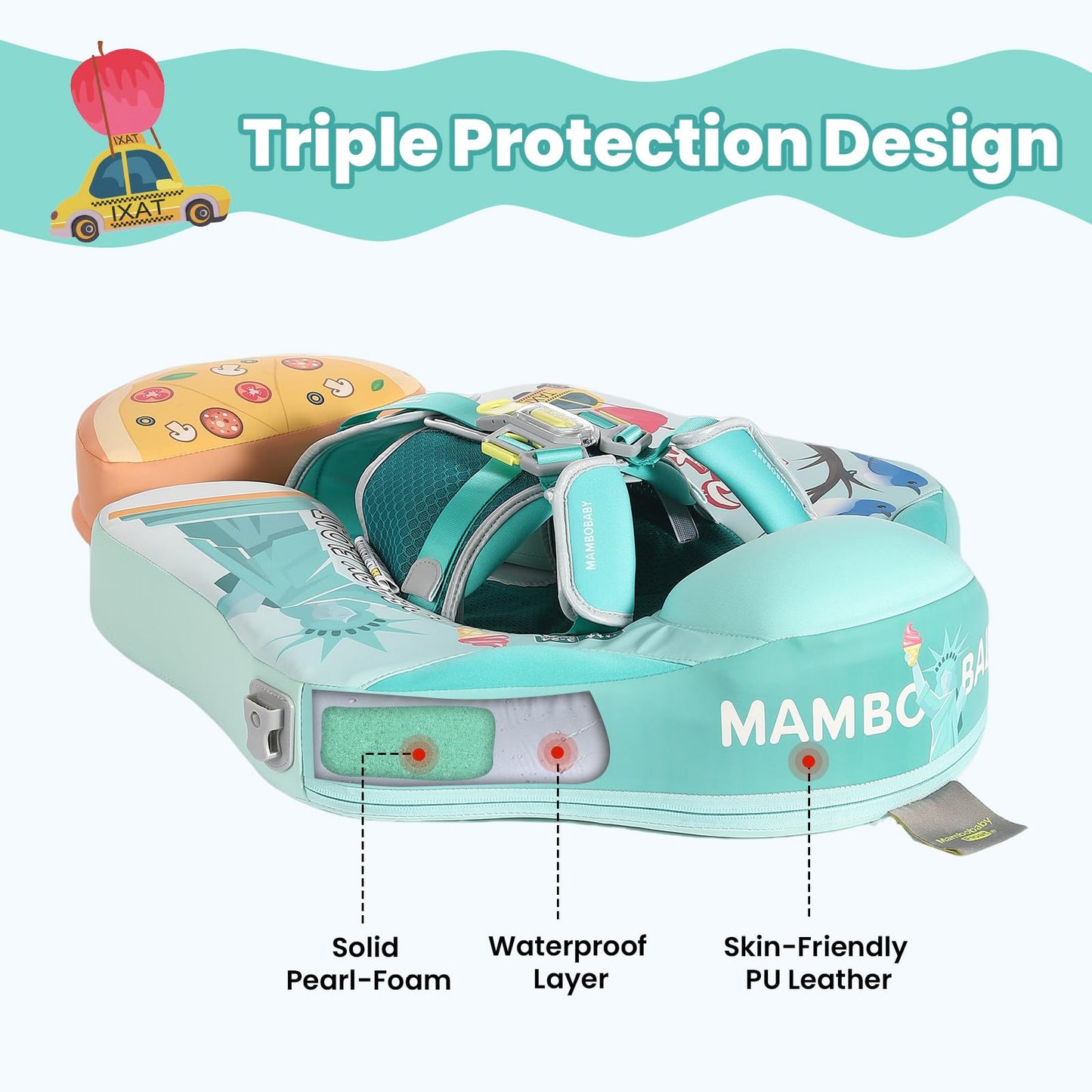 Mambobaby Float Non-Inflatable Baby Float with Canopy, Five-Point Safety System, 3D Canopy(Detachable) UPF 50+, Baby Pool Floats for 3-24 Months, Dual-Mode Toddler Swim Floaties