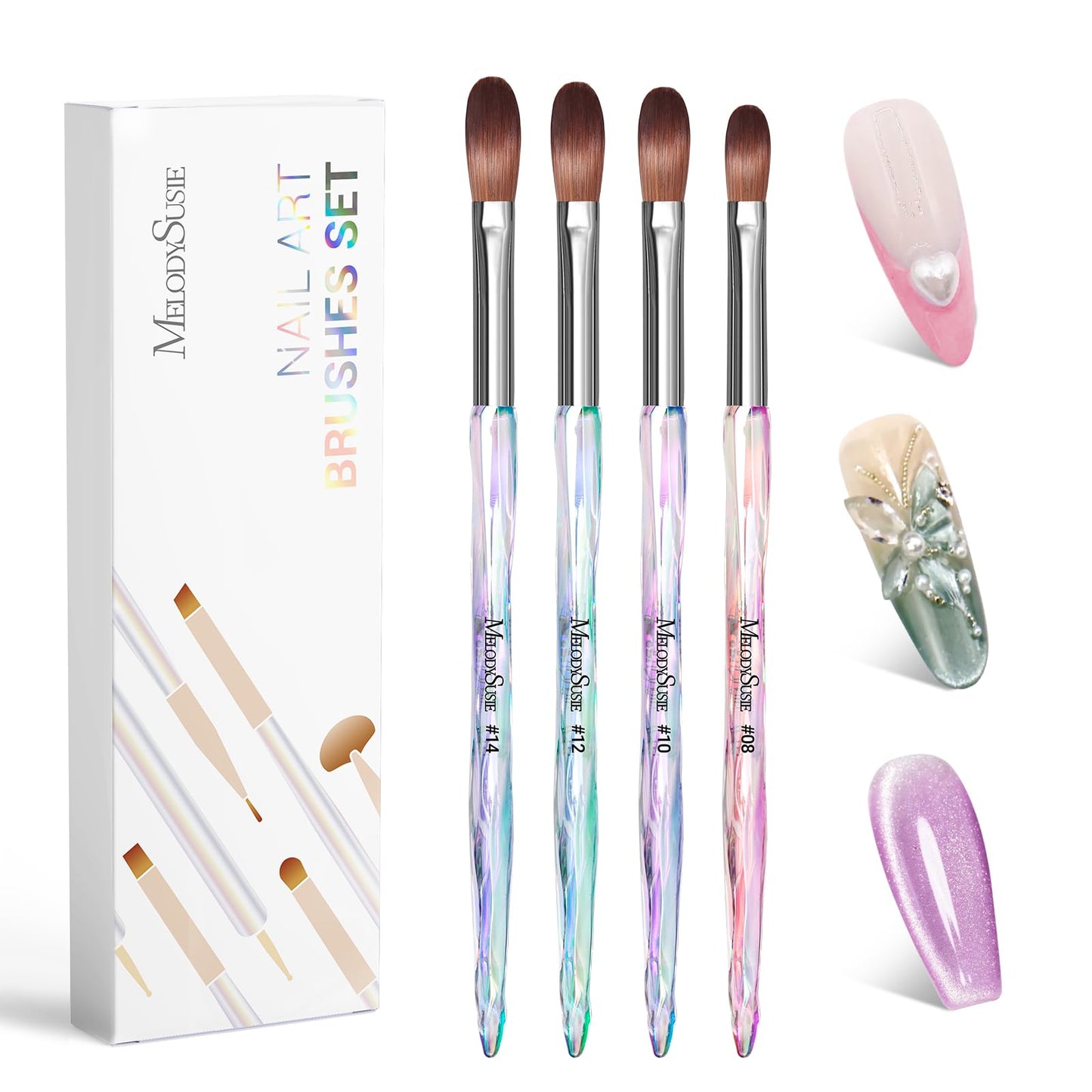 MelodySusie 4Pcs Acrylic Nail Brush Set and 4PCS Adjustable Resin Nail Art Palette Finger Rings Set