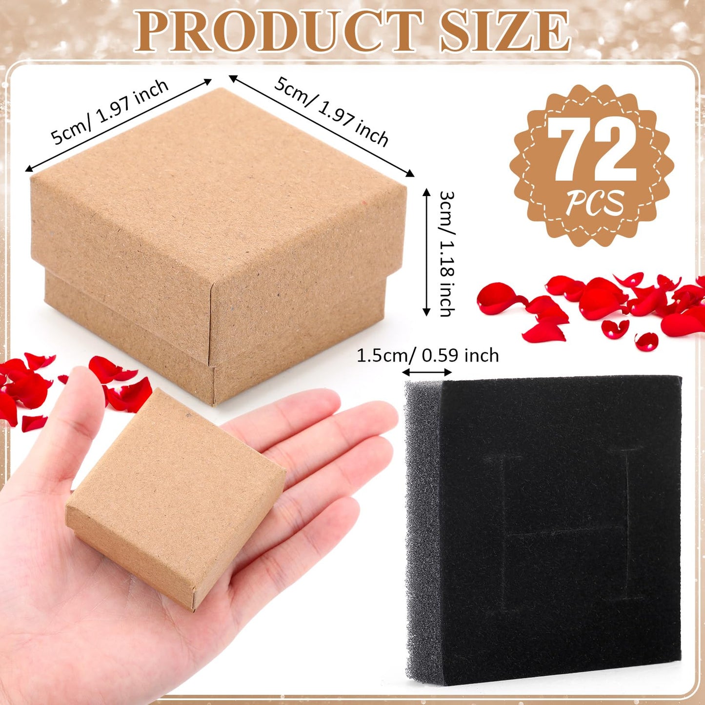 Yinkin 72 Pcs Jewelry Ring Gift Boxes Bulk 2 x 2 x 1.2 Inch Ring Necklace Earring Boxes for Weddings Christmas(Brown)