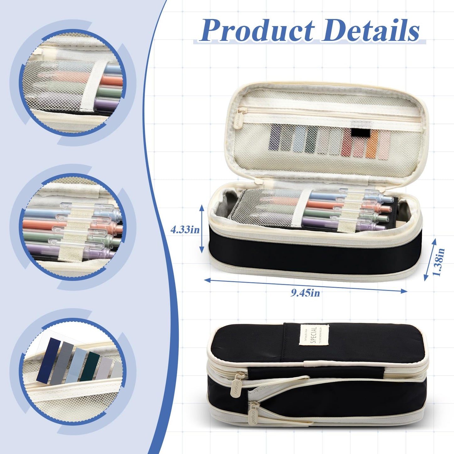Jutom 39 Pcs Aesthetic Book Annotation Kit Highlighter with Pencil Case Bag Gel Pen Transparent Sticky Note Taking Bible Study College School Supplies(Black,Cute Style)