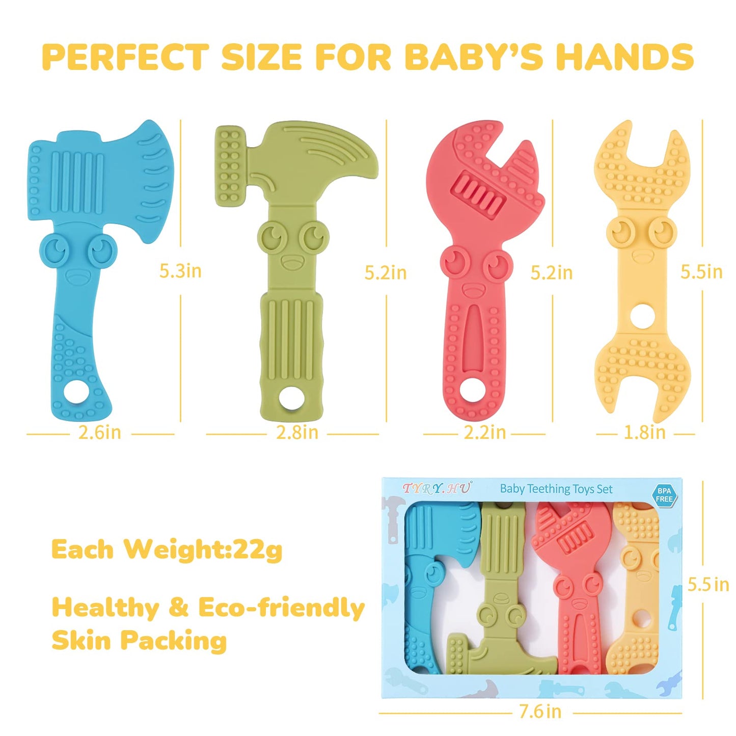 TYRY.HU 4 Pack Baby Teething Toys for Babies 0-36 Months with Neutral Pacifier Clip