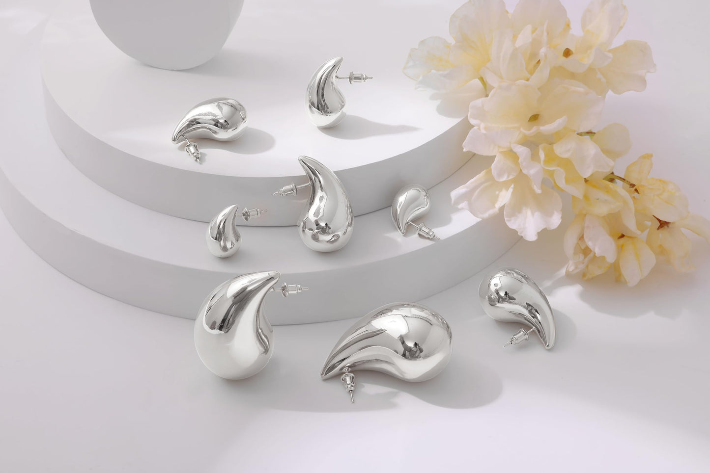 Gacimy Silver Tone Teardrop Earrings Dupes for Women, Chunky Drop Earrings for Women with 925 Sterling Silver Post, 1 Inches