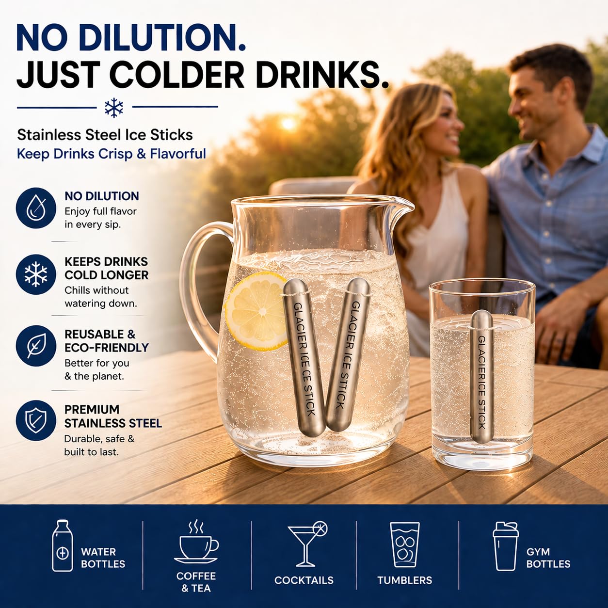 Nzula Reusable Ice Sticks for Water Bottles – Stainless Steel Cooling Rods (4 Pack) | No Dilution Drink Chiller | Fits Tumblers & Gym Bottles