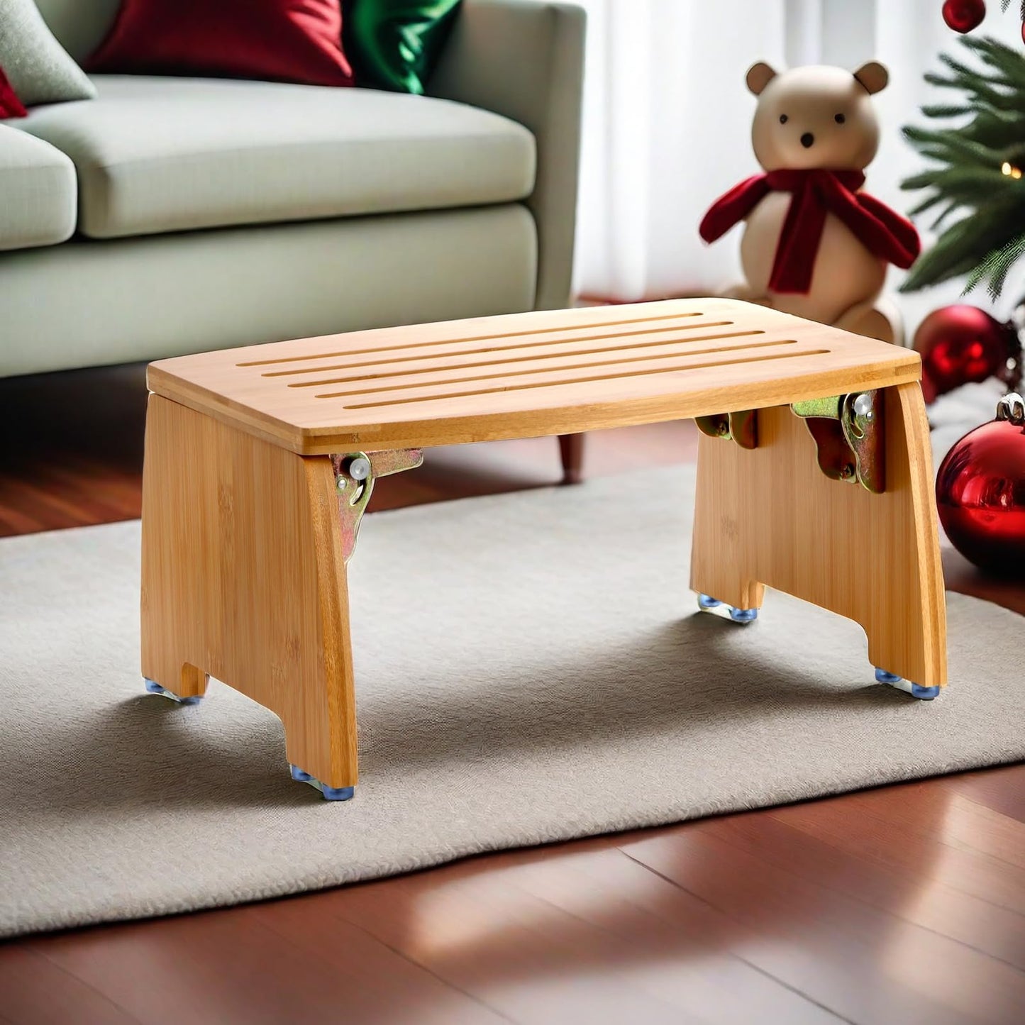 Lyellfe Bamboo Folding Step Stool, Non-Slip Leg Shaving Foot Rest Chair, Foldable One Step Stool for Home, Adults, Support up to 300lbs, Fully Assembled