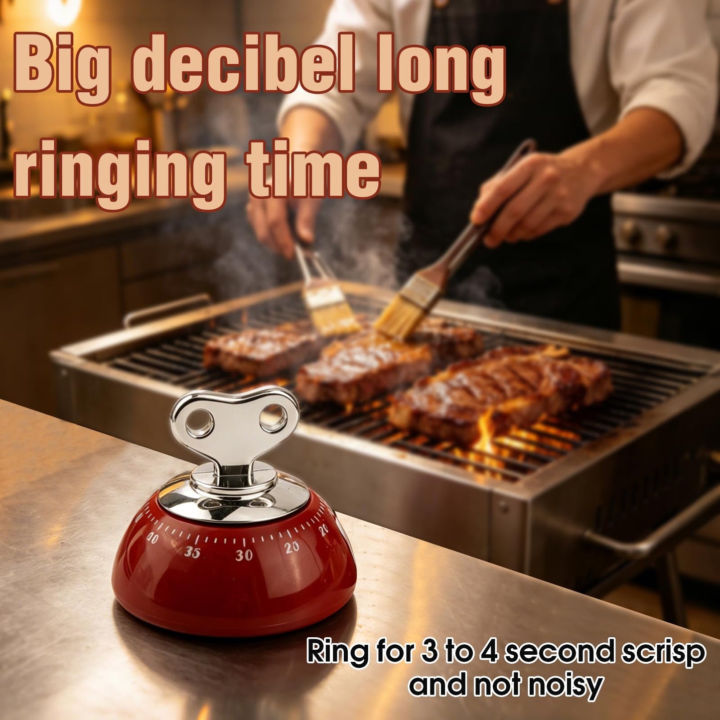 Kitchen Timer, 2 Pack Mechanical Wind Up Visual Countdown Timer with Magnetic Back & Loud Alarm, No Battery Required for Cooking, Baking, Kids, BBQ, Red & Beige