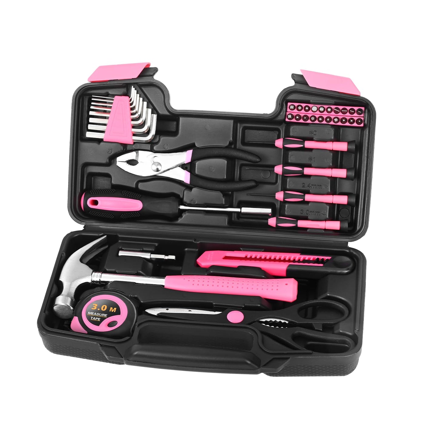 HANGYING 39 Piece Pink Tool Set for Women, All Purpose Household Hand Tool Kit with Plastic Storage Box, Small Tool kit for Home Garage Office College Dorm