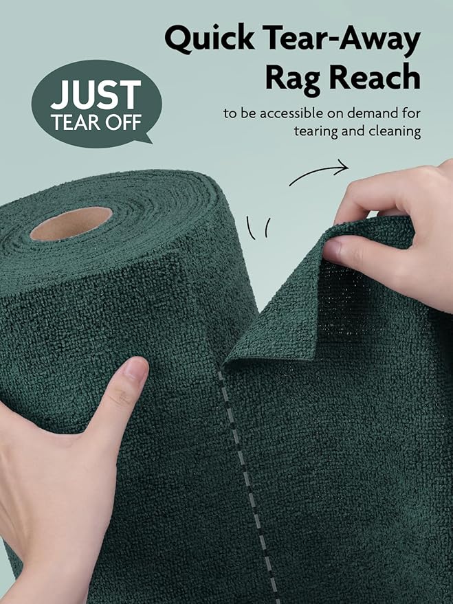 Fantasticlean Microfiber Cleaning Cloth Roll -75 Pack, Tear Away Microfiber Towels, 12" x 12", Reusable, Washable, Scratch Free, Ultra Absorbent for Car, Home Supplies (Forest Green)